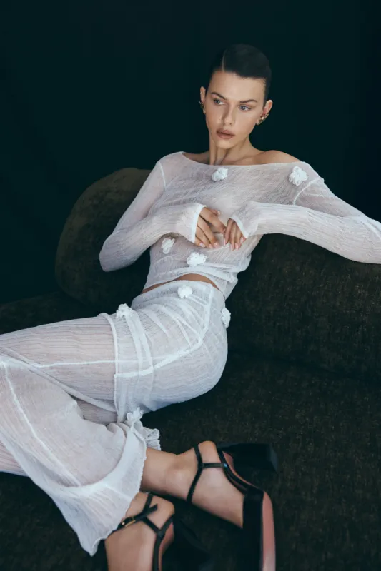 Orianna Orchid Long Sleeve Top - Ivory sold by Meshki