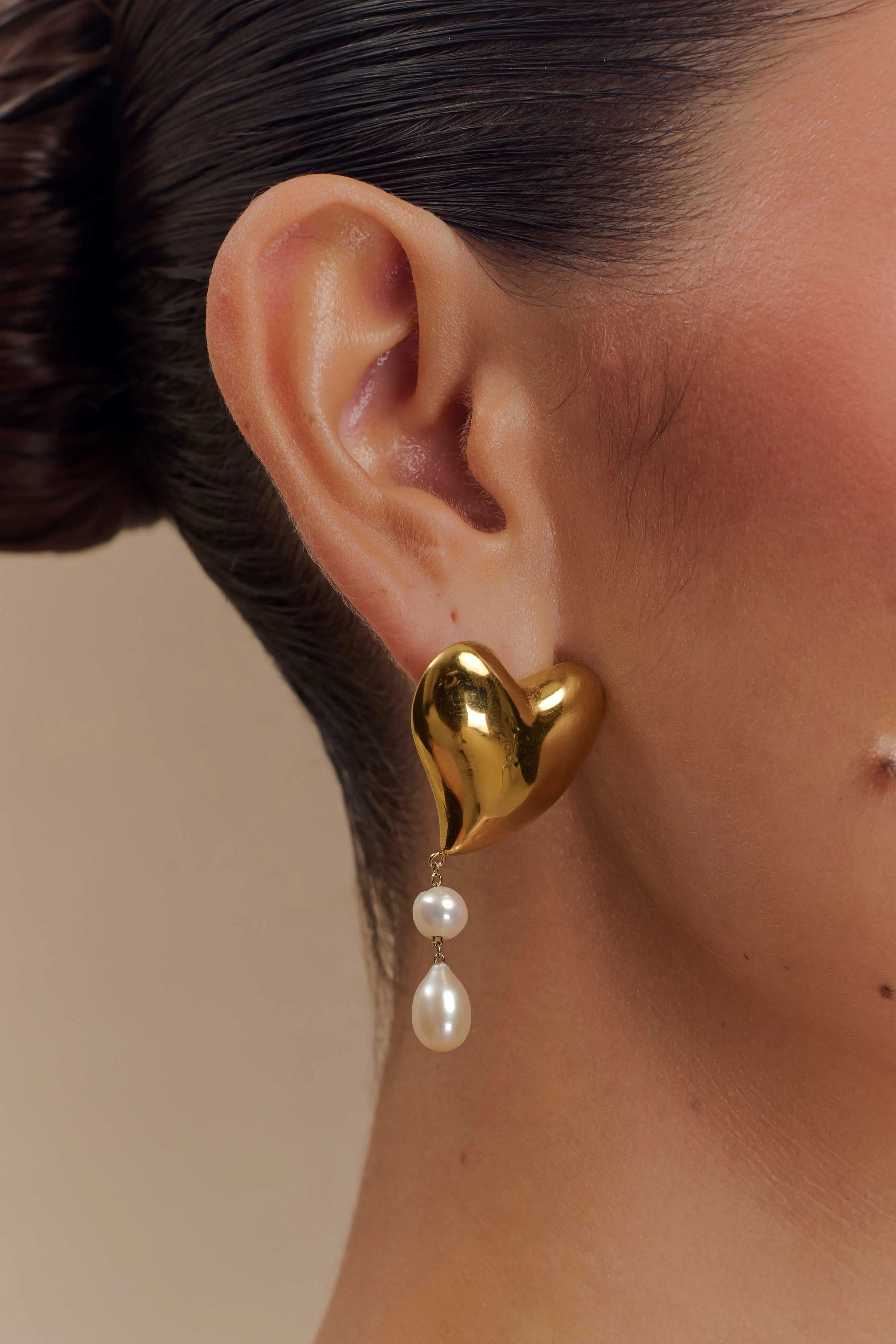 Kiara Heart Pearl Drop Earrings - Gold sold by Meshki product image thumbnail 4