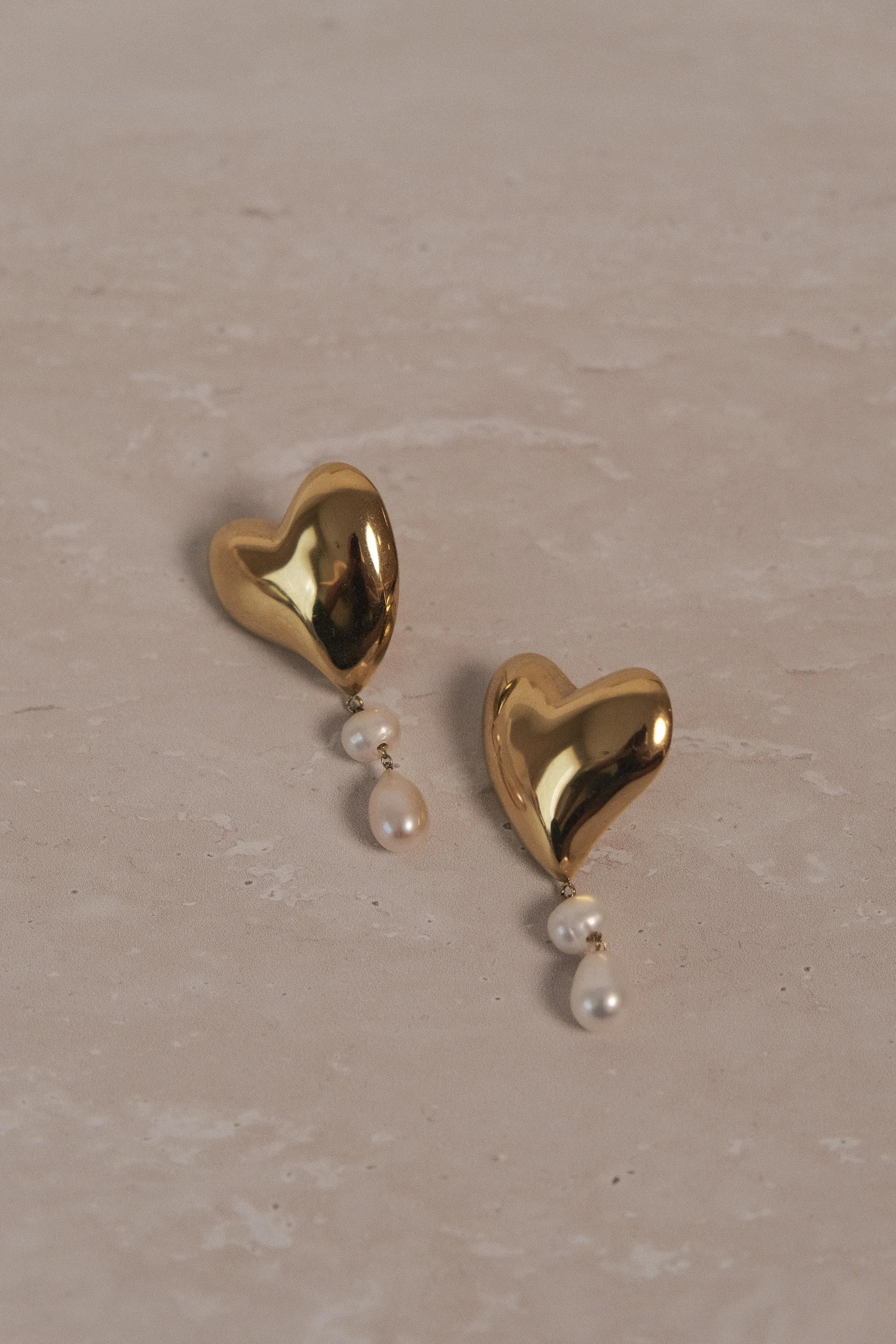 Kiara Heart Pearl Drop Earrings - Gold sold by Meshki