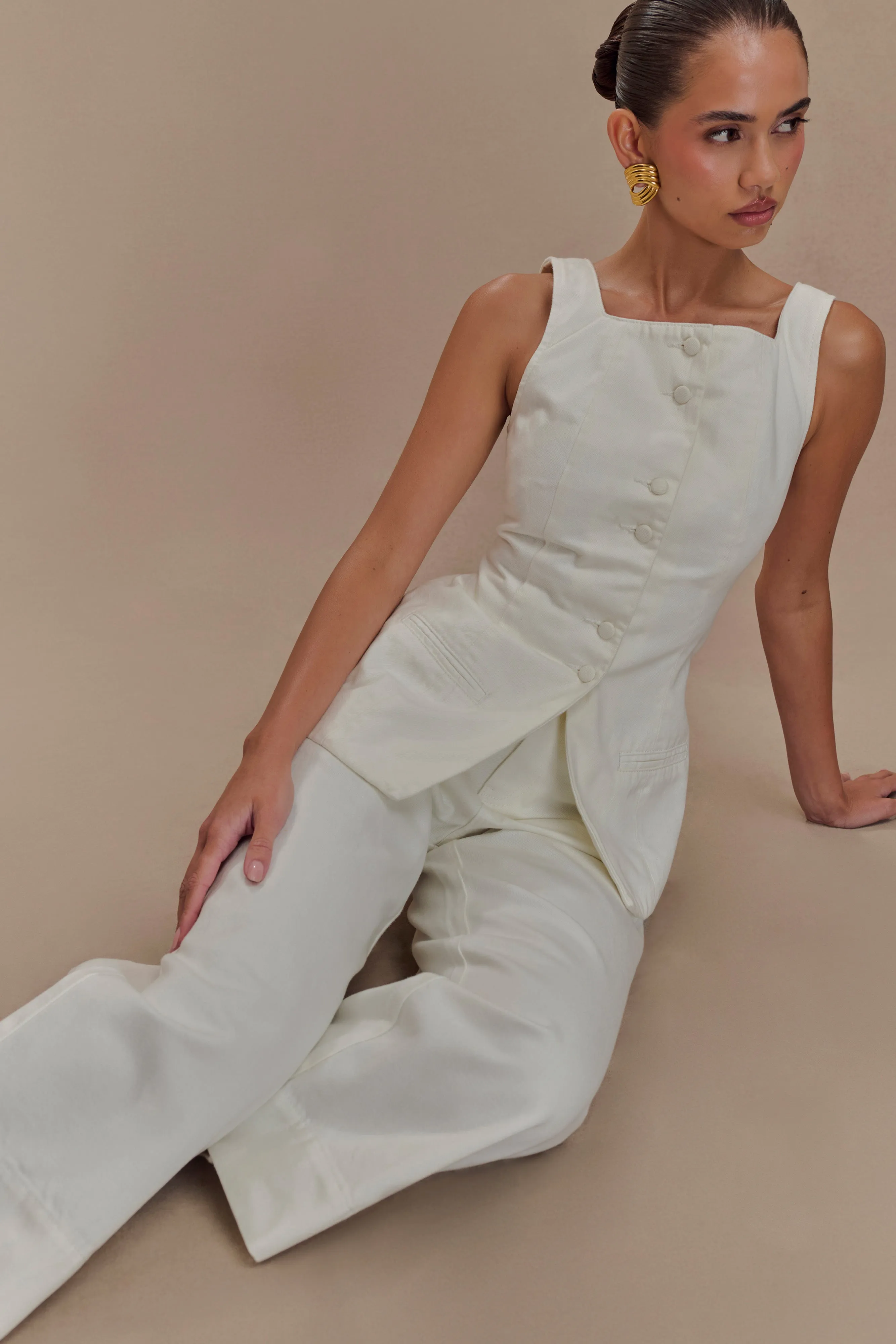 Kaitlyn Square Neck Long Line Top - White sold by Meshki product image thumbnail 3