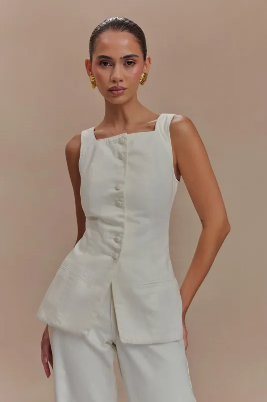 Kaitlyn Square Neck Long Line Top - White sold by Meshki