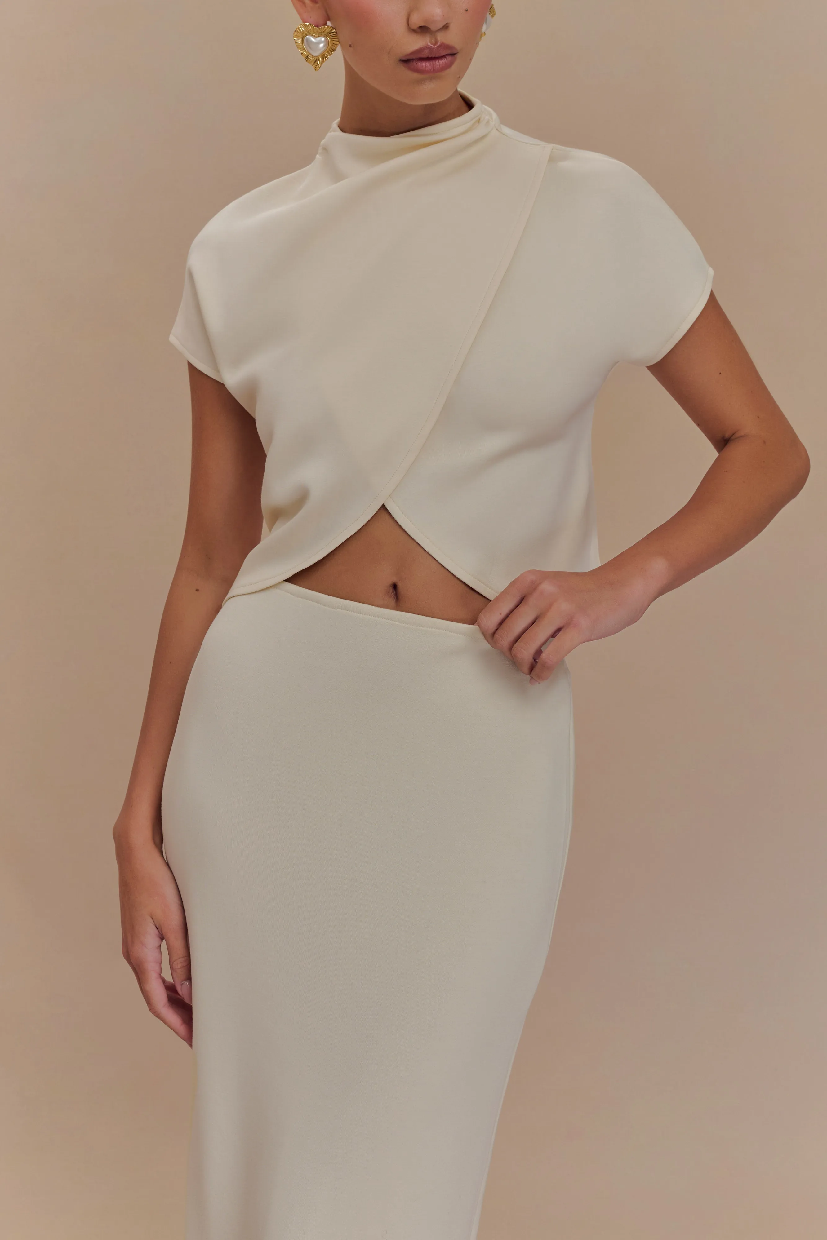 Eris High Neck Scuba Jersey Top - Ivory sold by Meshki product image thumbnail 3