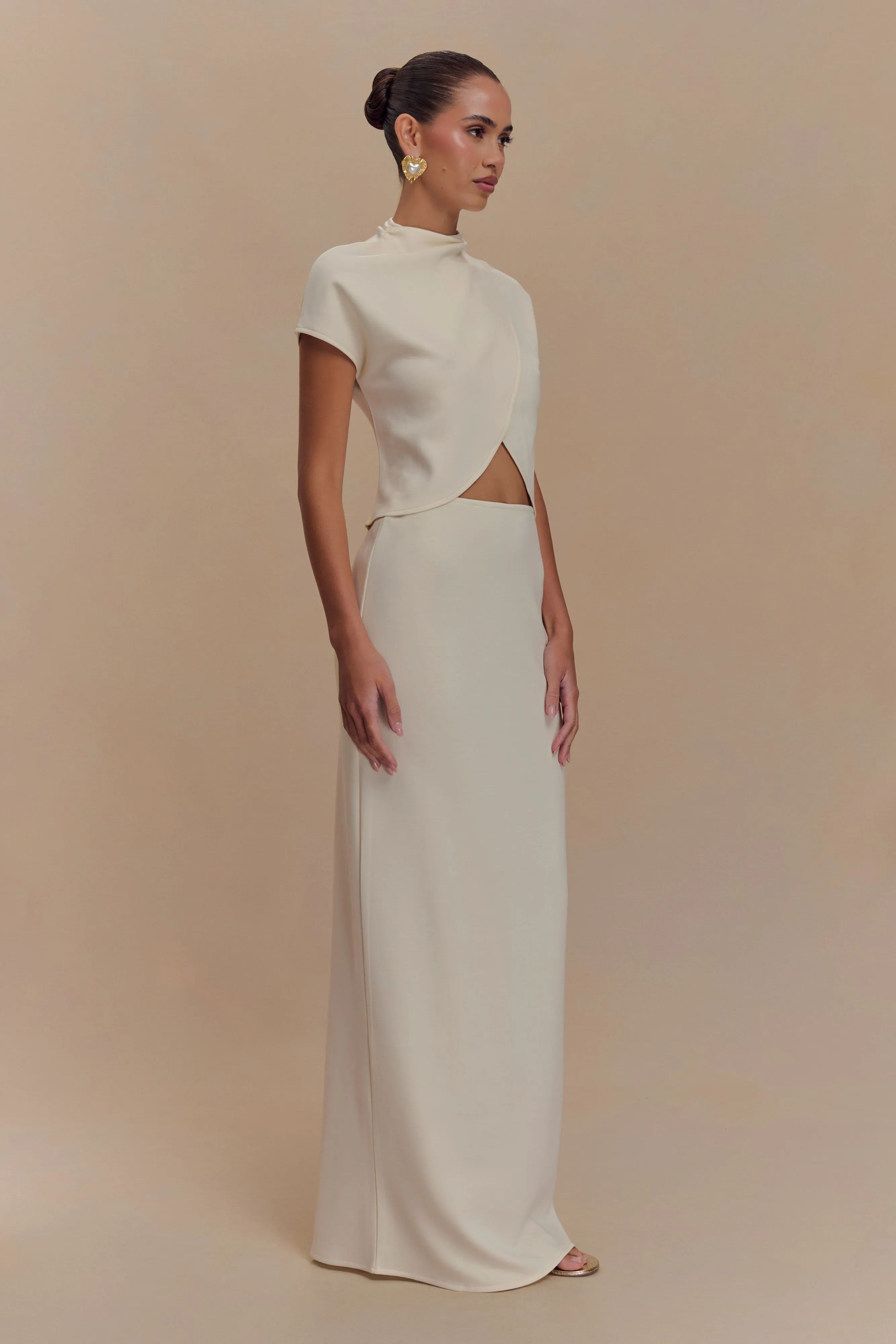 Eris High Neck Scuba Jersey Top - Ivory sold by Meshki product image thumbnail 4