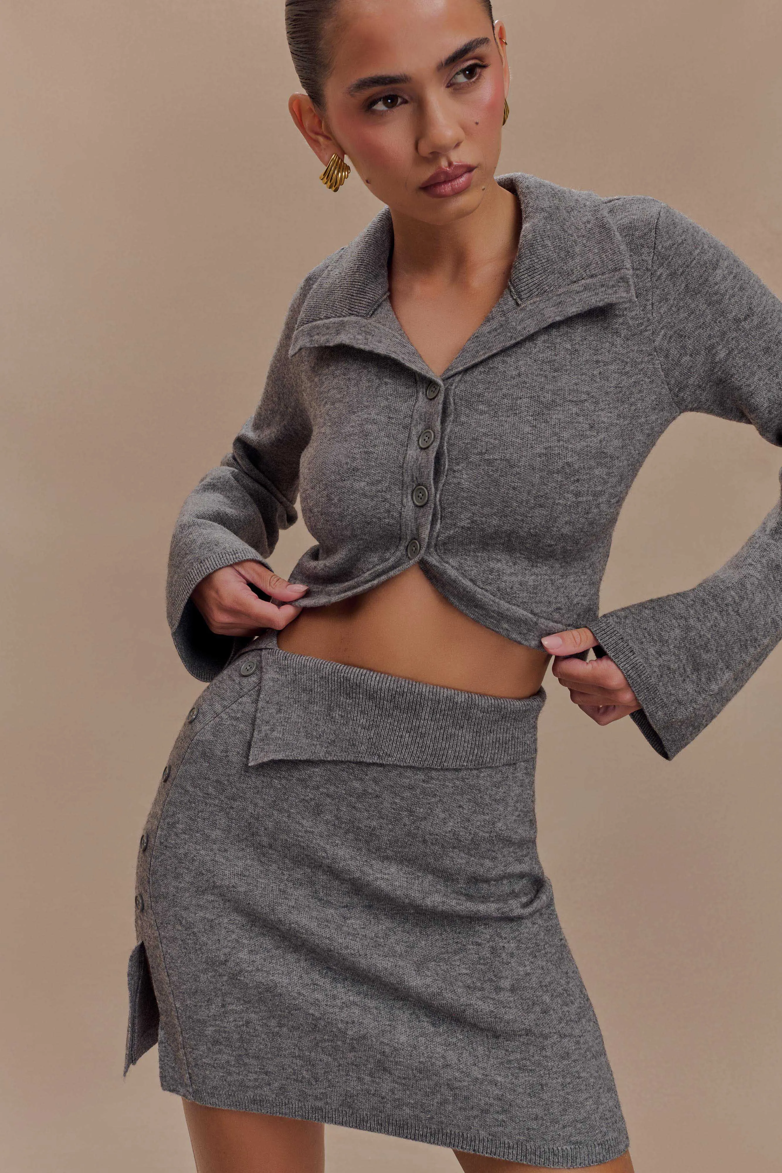 Annabelle Knit Curved Hem Cardigan - Charcoal sold by Meshki product image thumbnail 3