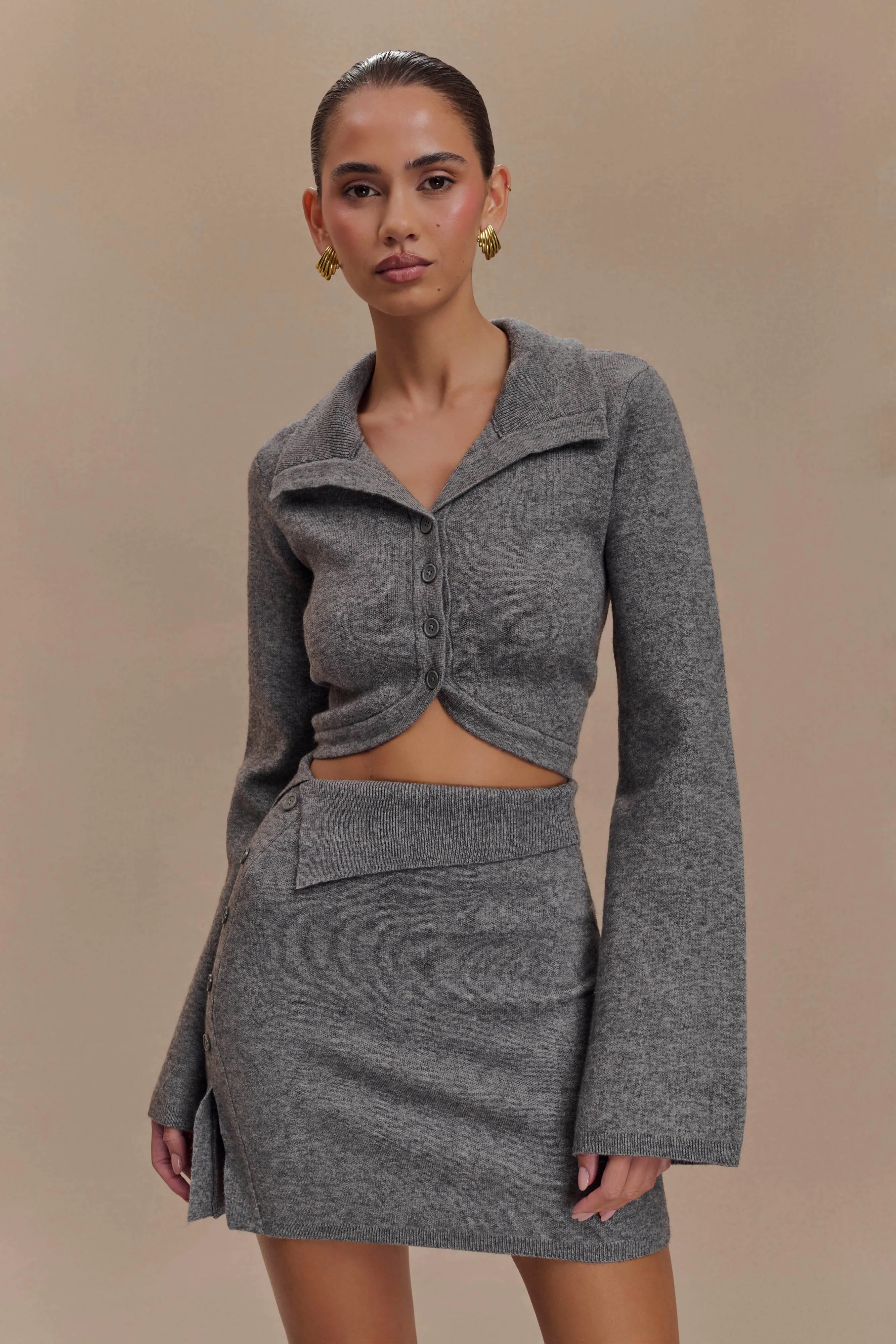 Annabelle Knit Curved Hem Cardigan - Charcoal sold by Meshki