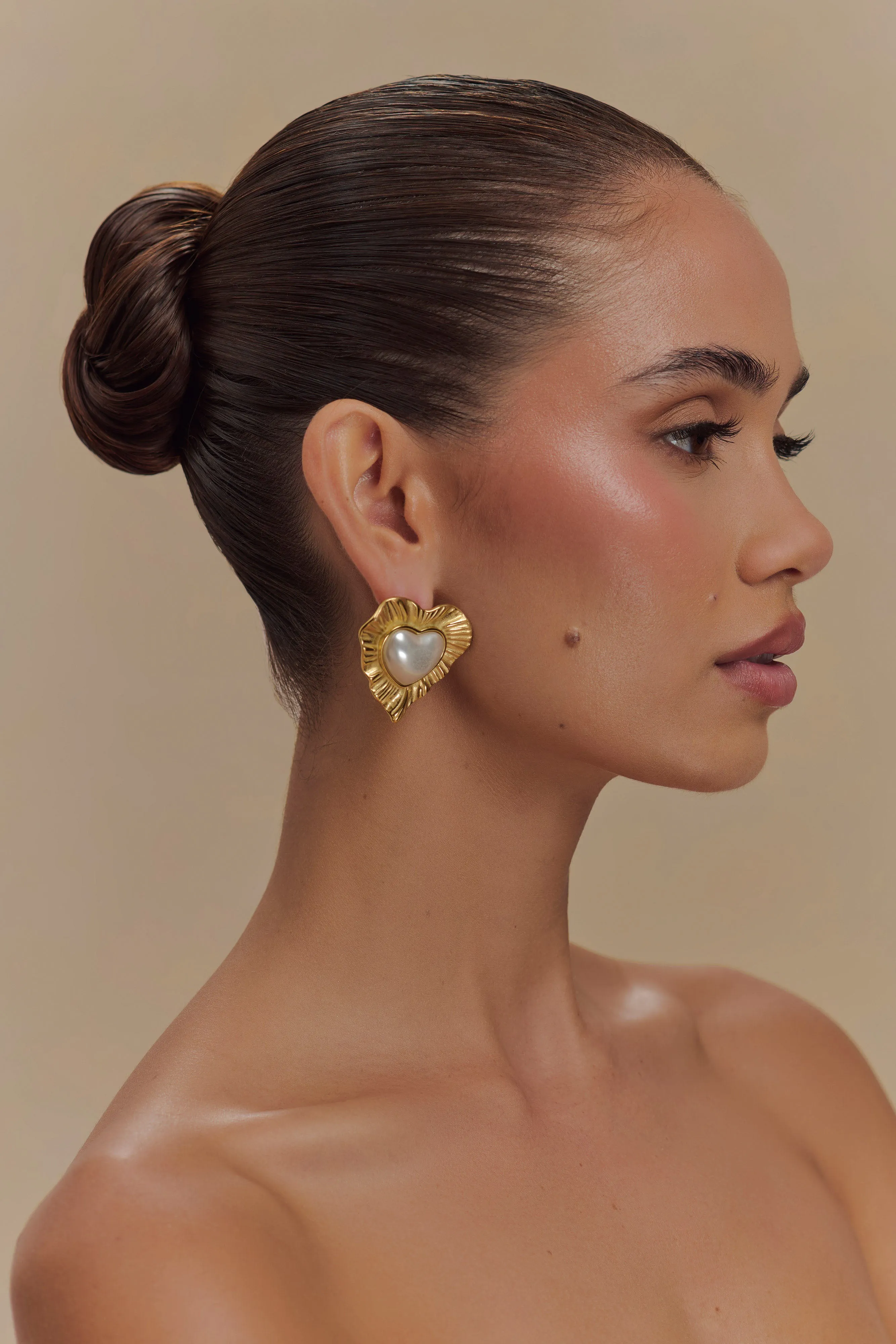 Heart To Heart Pearl Earrings - Gold sold by Meshki product image thumbnail 2