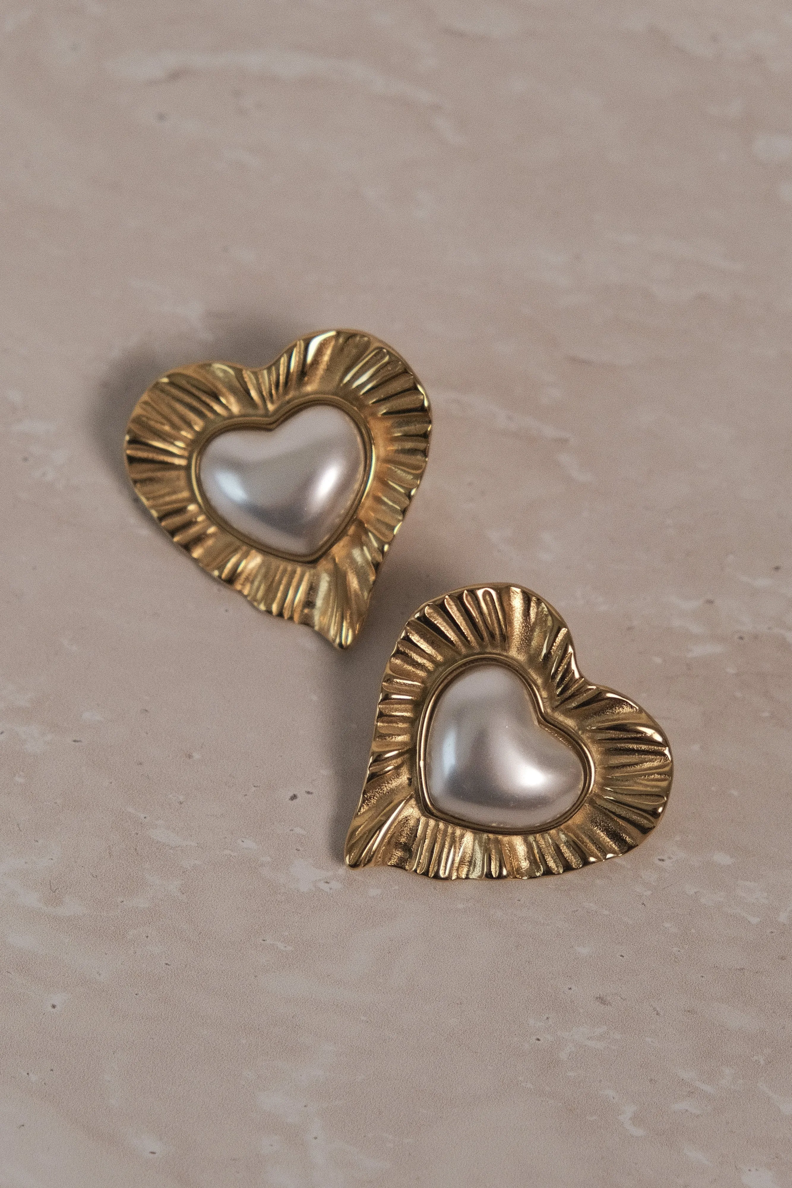 Heart To Heart Pearl Earrings - Gold sold by Meshki product image thumbnail 3