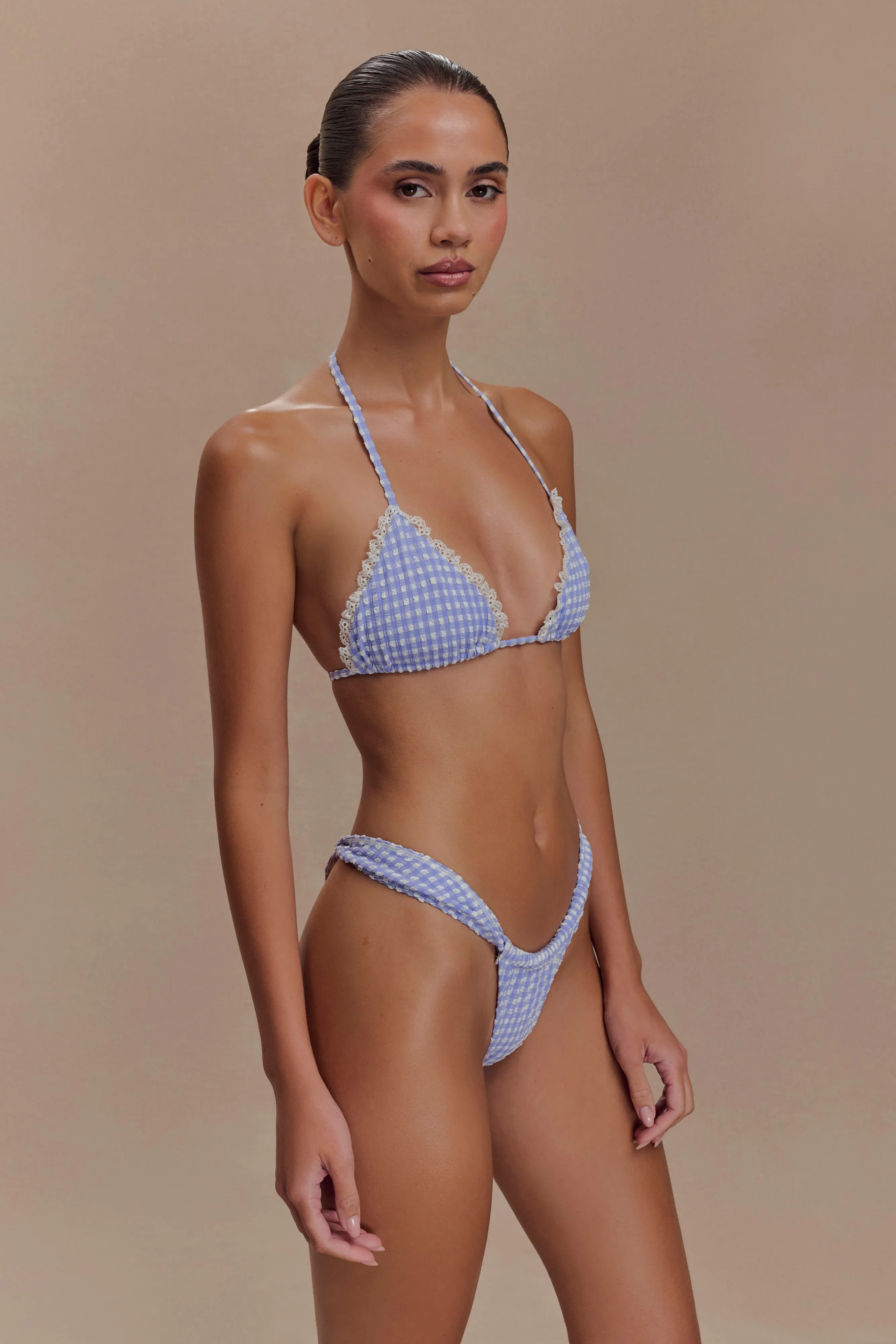 Persephone Gingham Triangle Bikini Top - Lilac sold by Meshki product image thumbnail 3