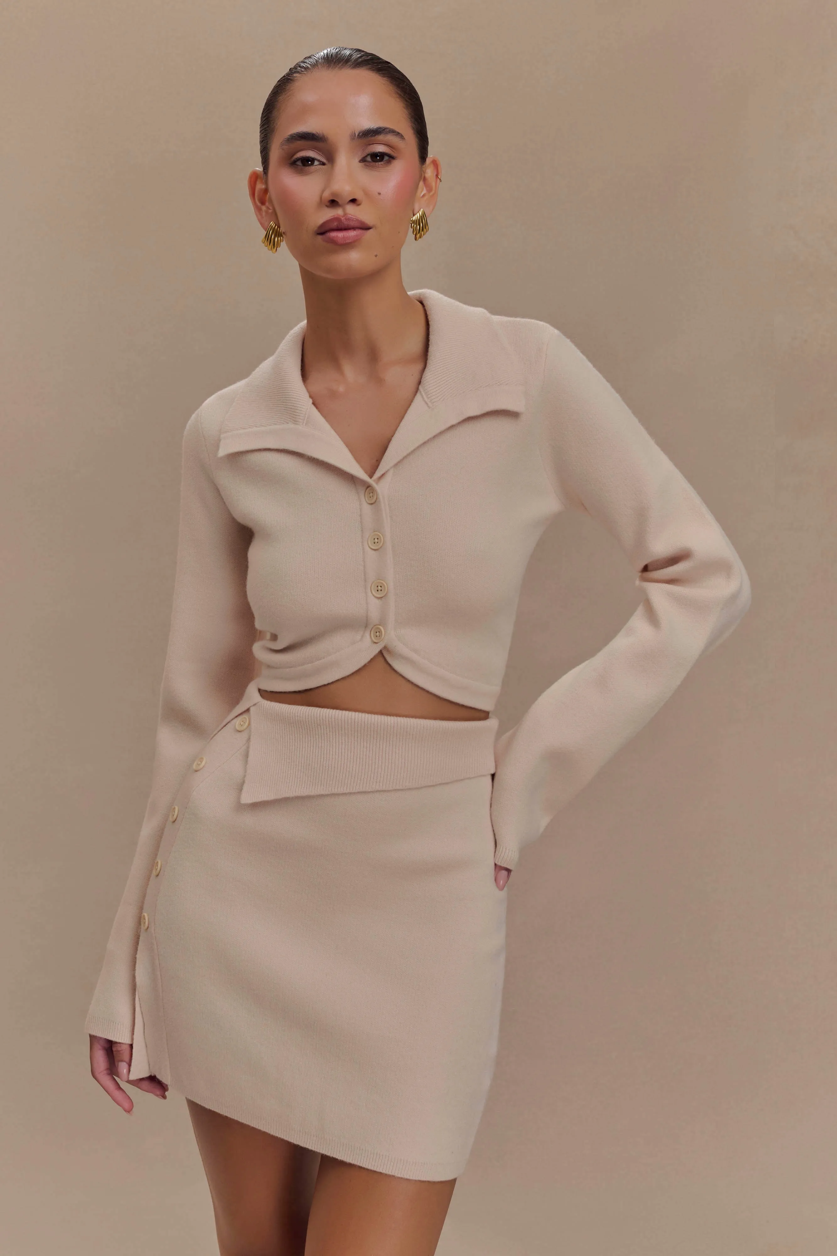 Annabelle Knit Curved Hem Cardigan - Cream sold by Meshki