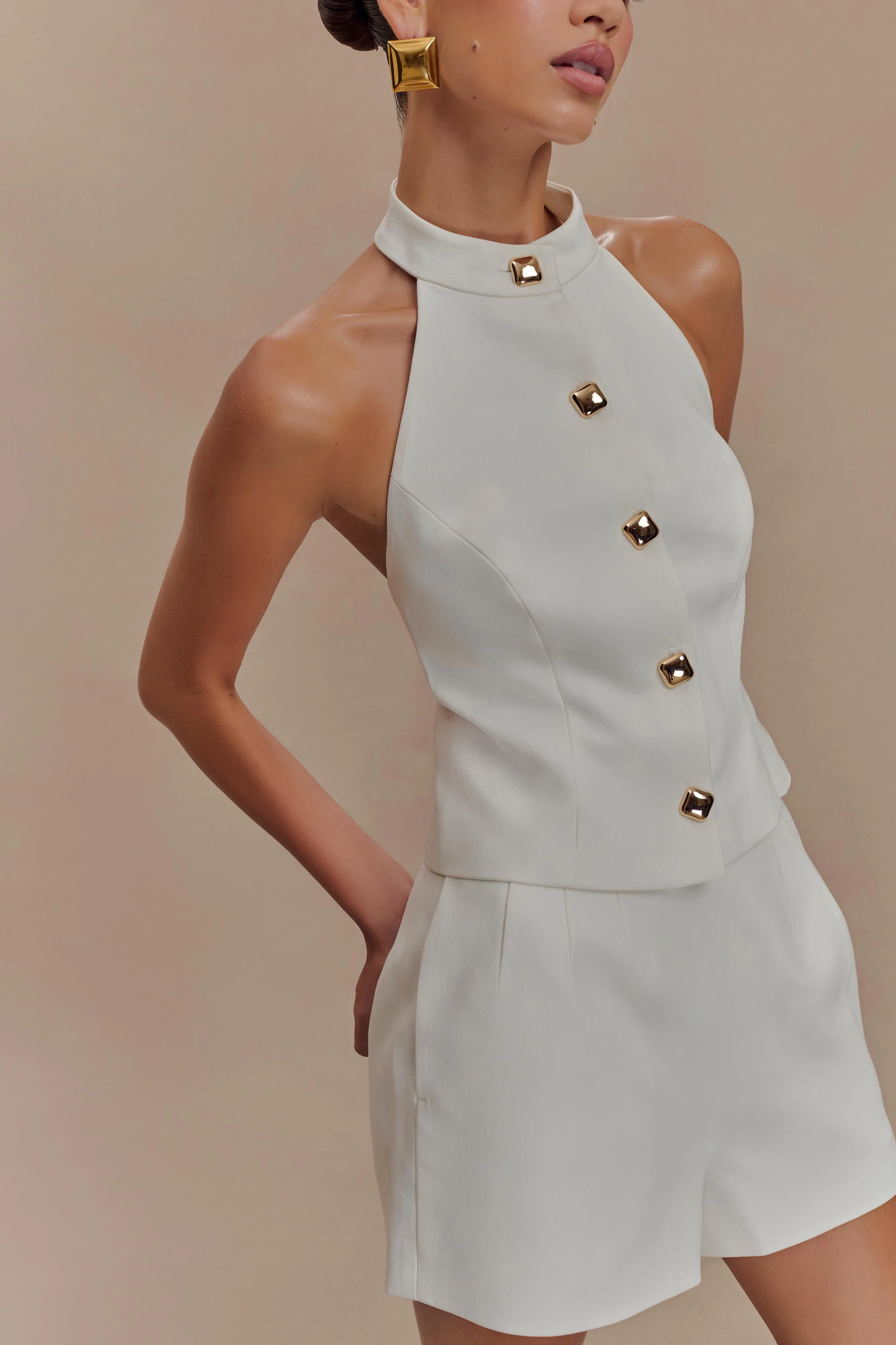 Tiara Halter Neck Suiting Top - White sold by Meshki product image thumbnail 3