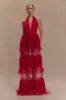 Minka Mesh Ruffle Halter Maxi Dress - Red sold by Meshki