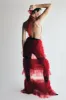 Minka Mesh Ruffle Halter Maxi Dress - Red sold by Meshki