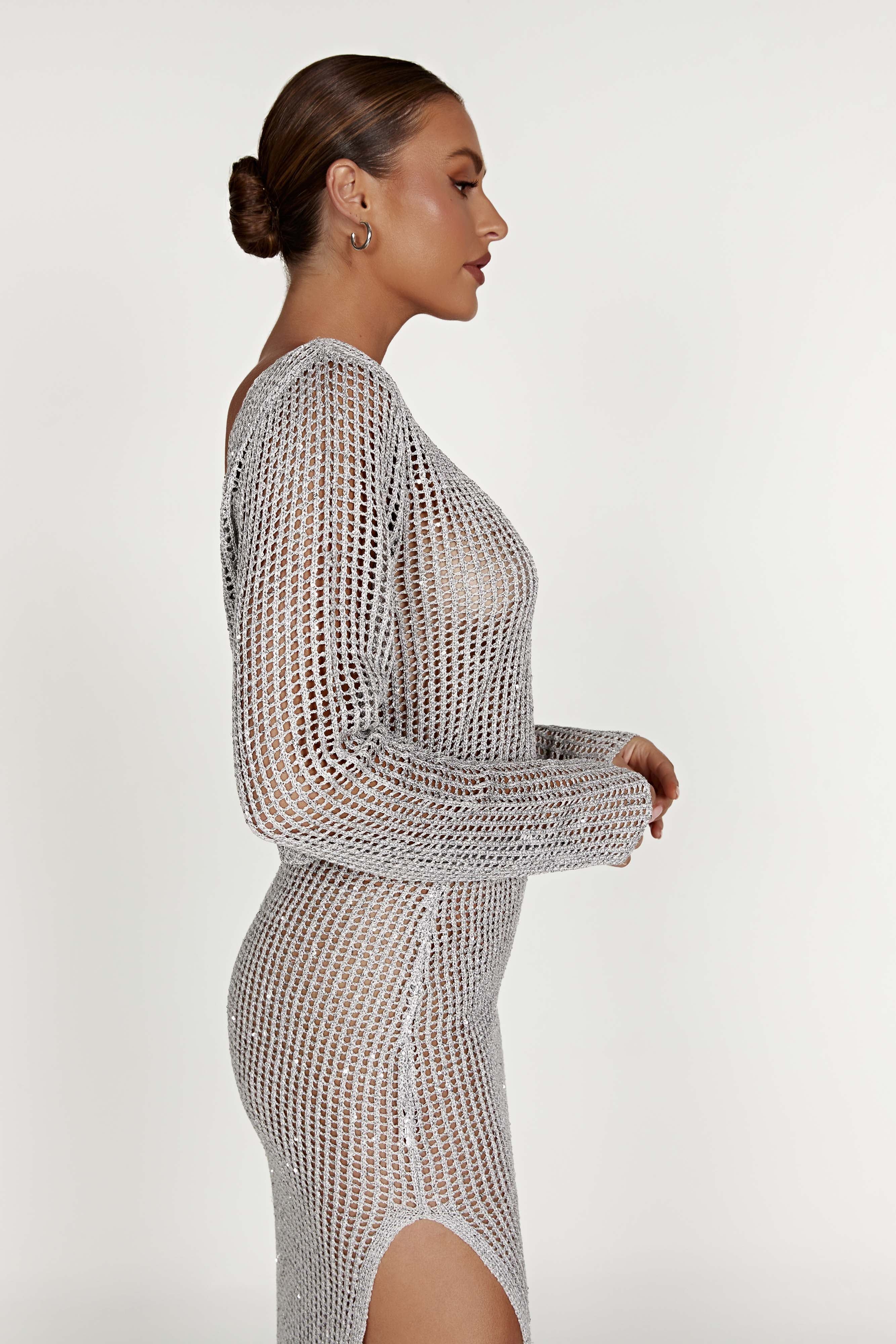 Catalina Sequin Crochet Twist Top - Silver sold by Meshki product image thumbnail 5