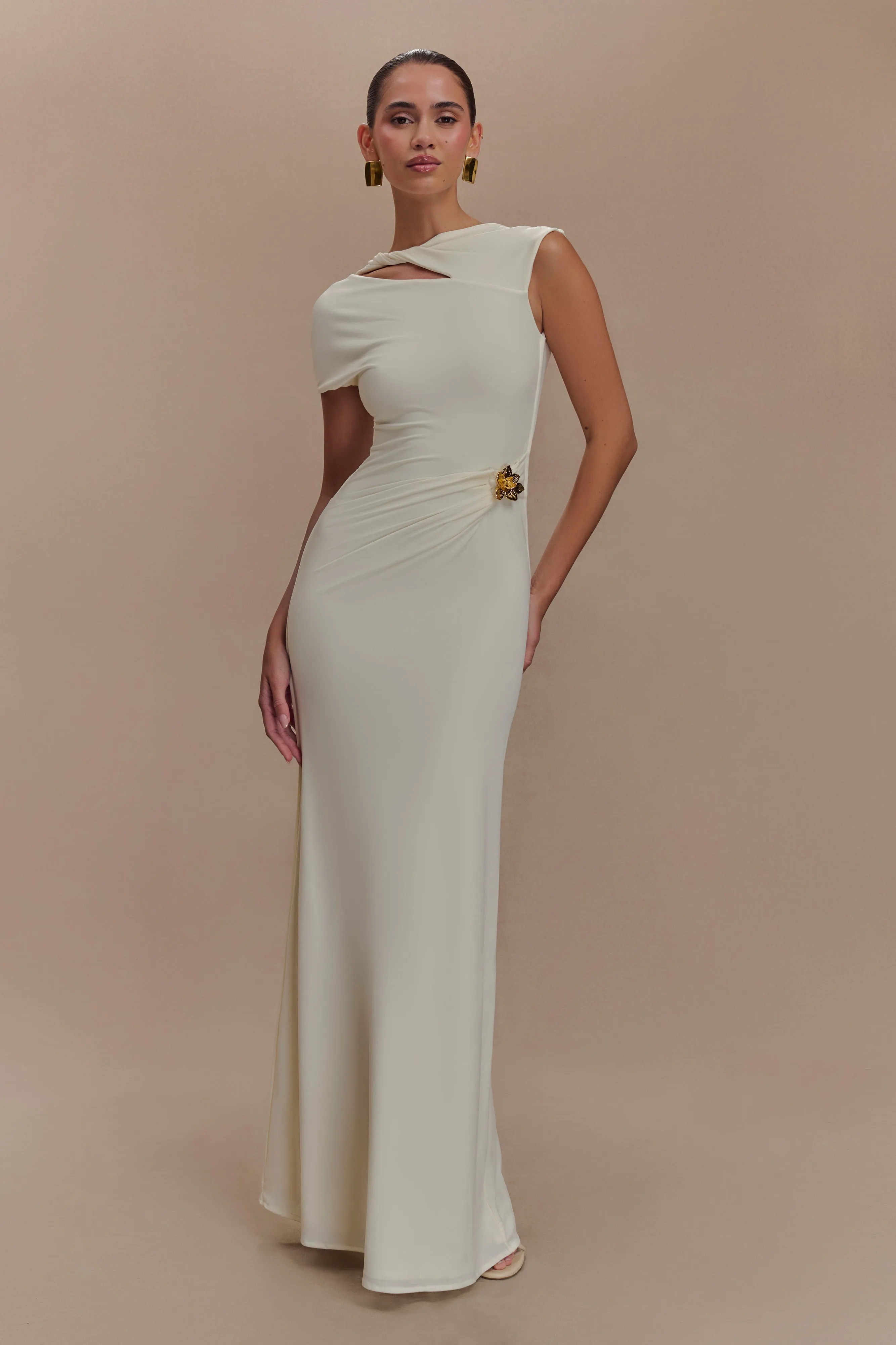 Kaida Slinky Maxi Dress With Hardware - Ivory sold by Meshki