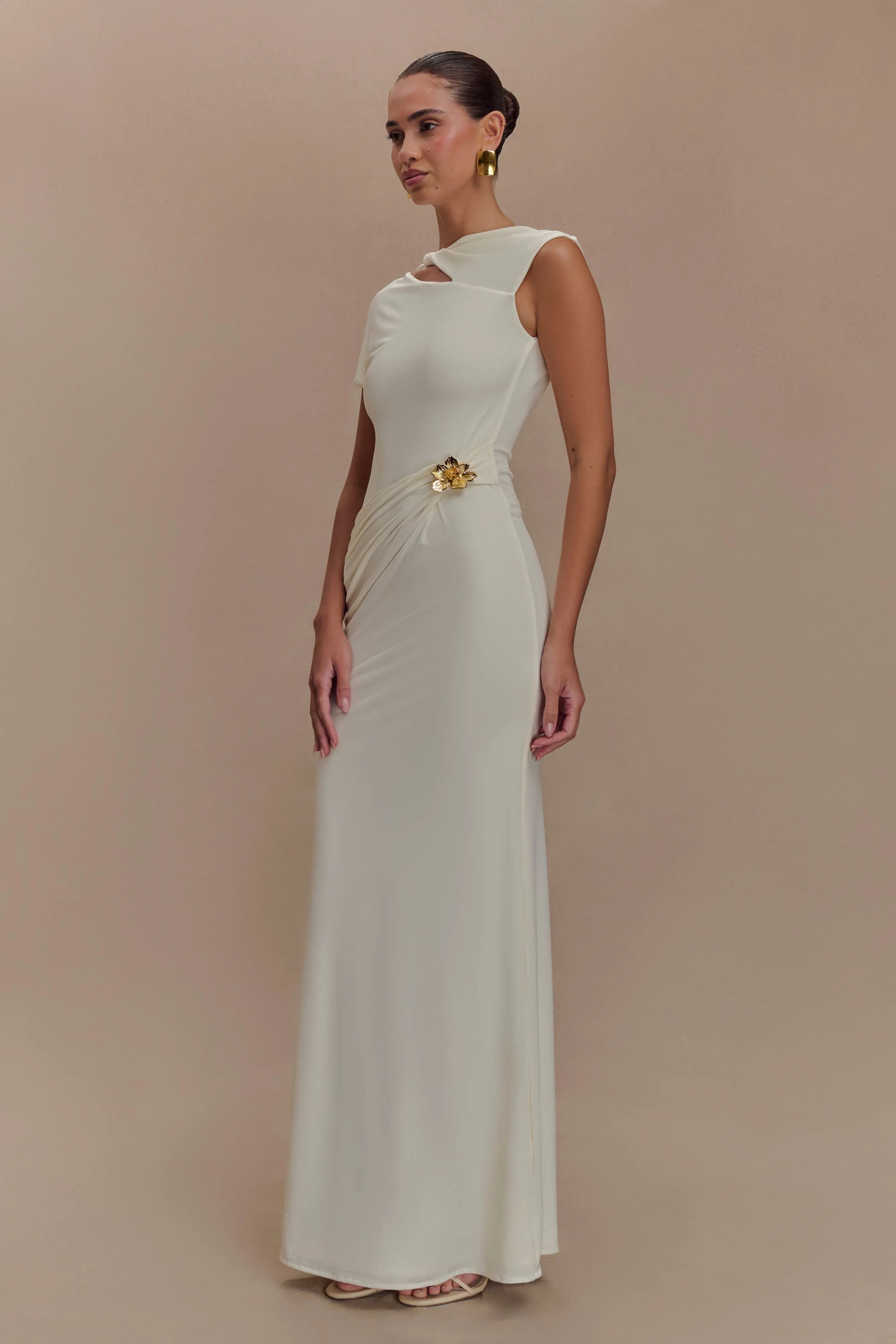 Kaida Slinky Maxi Dress With Hardware - Ivory sold by Meshki product image thumbnail 4