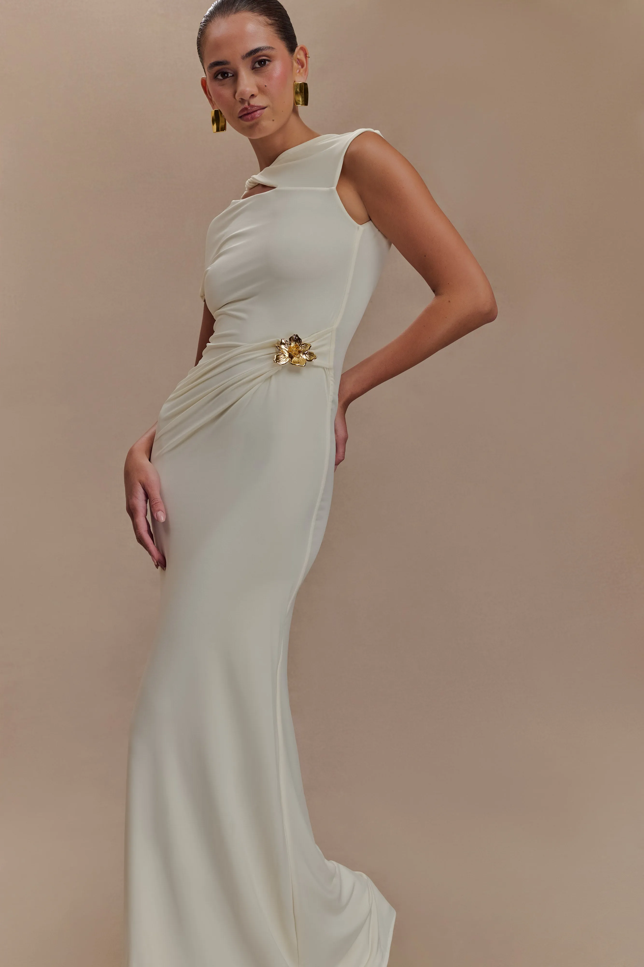 Kaida Slinky Maxi Dress With Hardware - Ivory sold by Meshki product image thumbnail 3