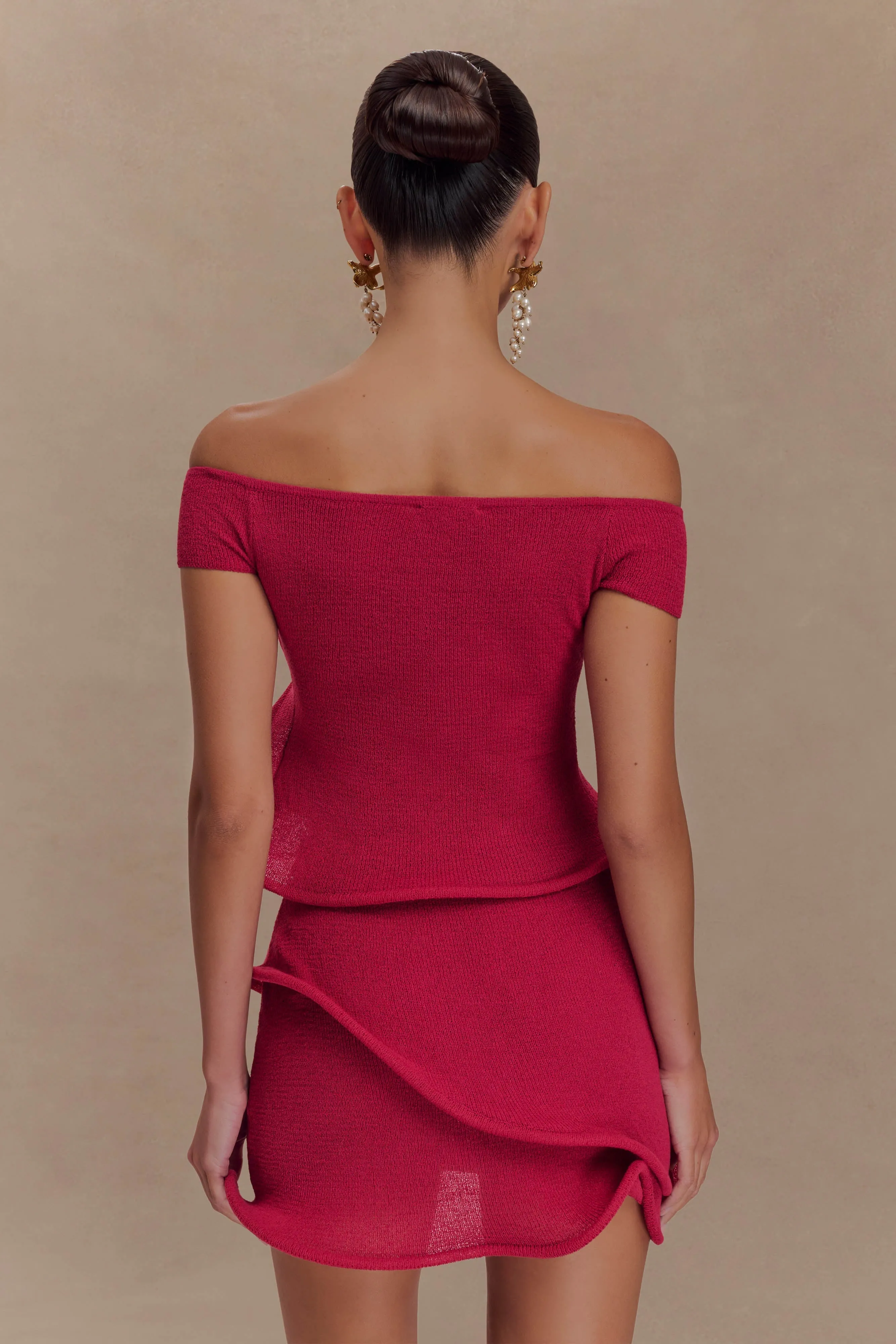 Haisley Off Shoulder Knit Top - Raspberry sold by Meshki product image thumbnail 3