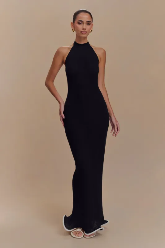 Melodie Halter Knit Maxi Dress - Black/White sold by Meshki