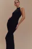 Melodie Halter Knit Maxi Dress - Black/White sold by Meshki