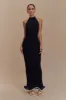 Melodie Halter Knit Maxi Dress - Black/White sold by Meshki