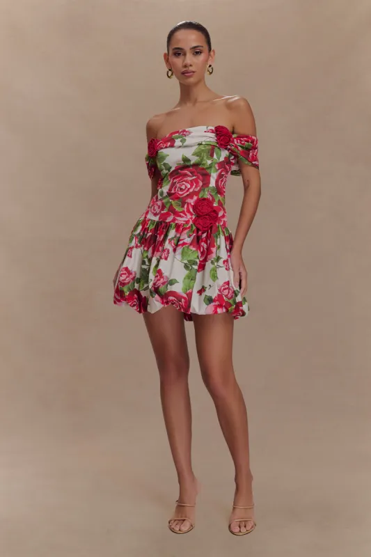 Giovanna Off Shoulder Mini Dress - Sonia Rose Print sold by Meshki