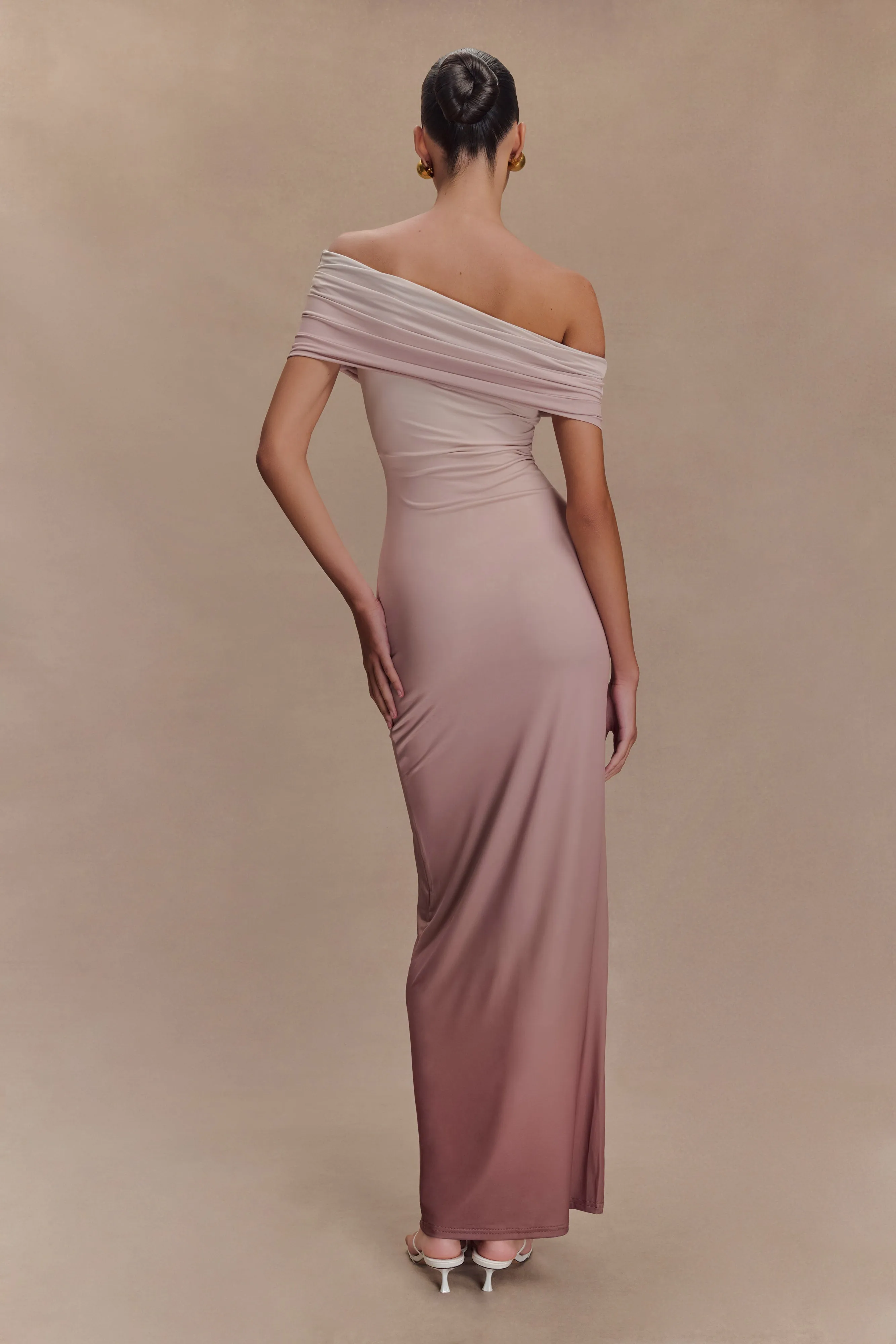 Cassandra Off Shoulder Slinky Maxi Dress - Neutral Ombre sold by Meshki product image thumbnail 2
