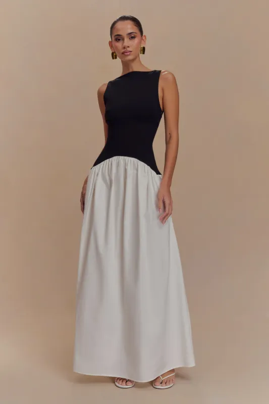 Acacia Contrast Sleeveless Maxi Dress - Black/White sold by Meshki