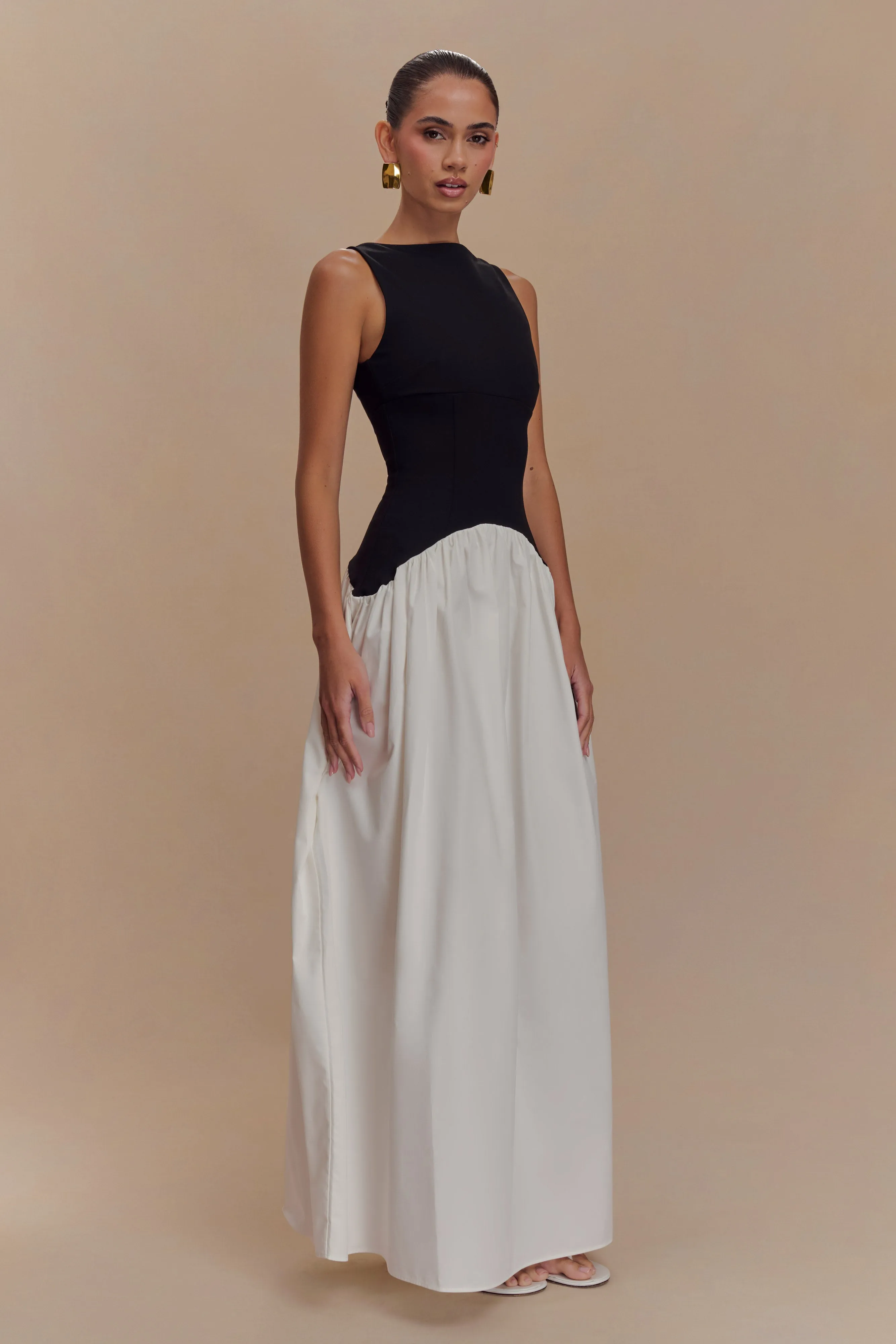 Acacia Contrast Sleeveless Maxi Dress - Black/White sold by Meshki product image thumbnail 4