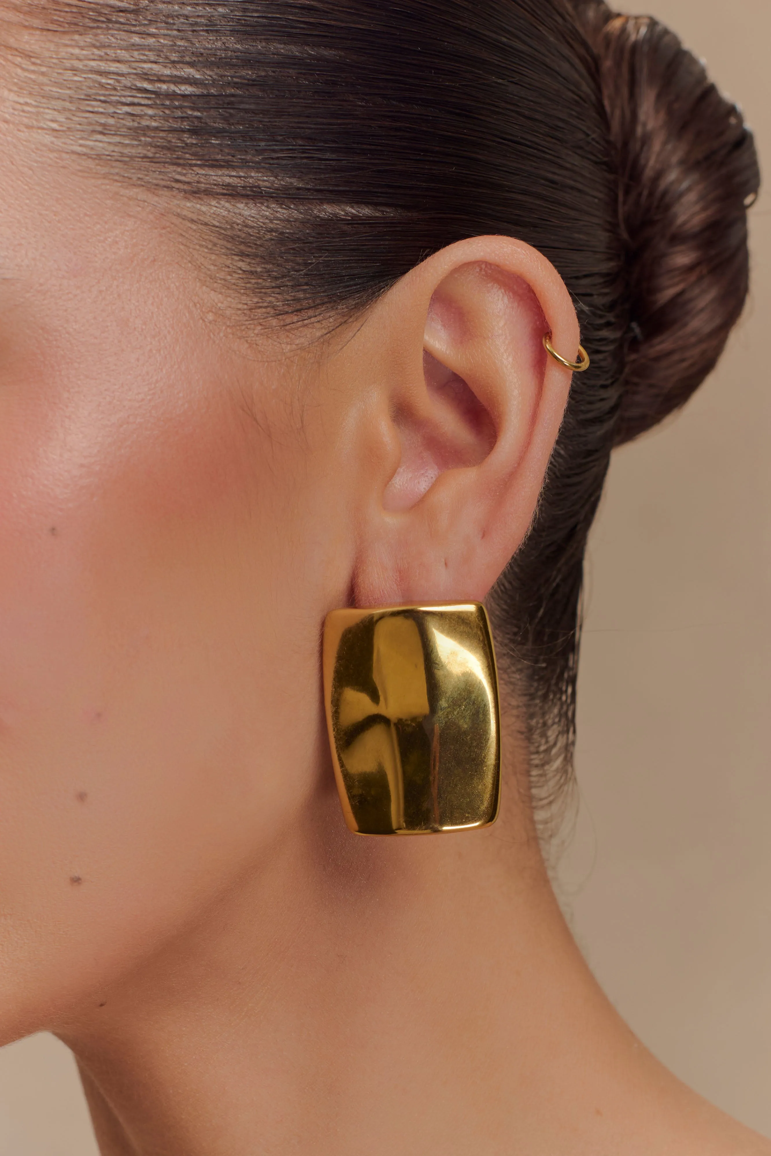 Georgia Rounded Rectangular Earrings - Gold sold by Meshki