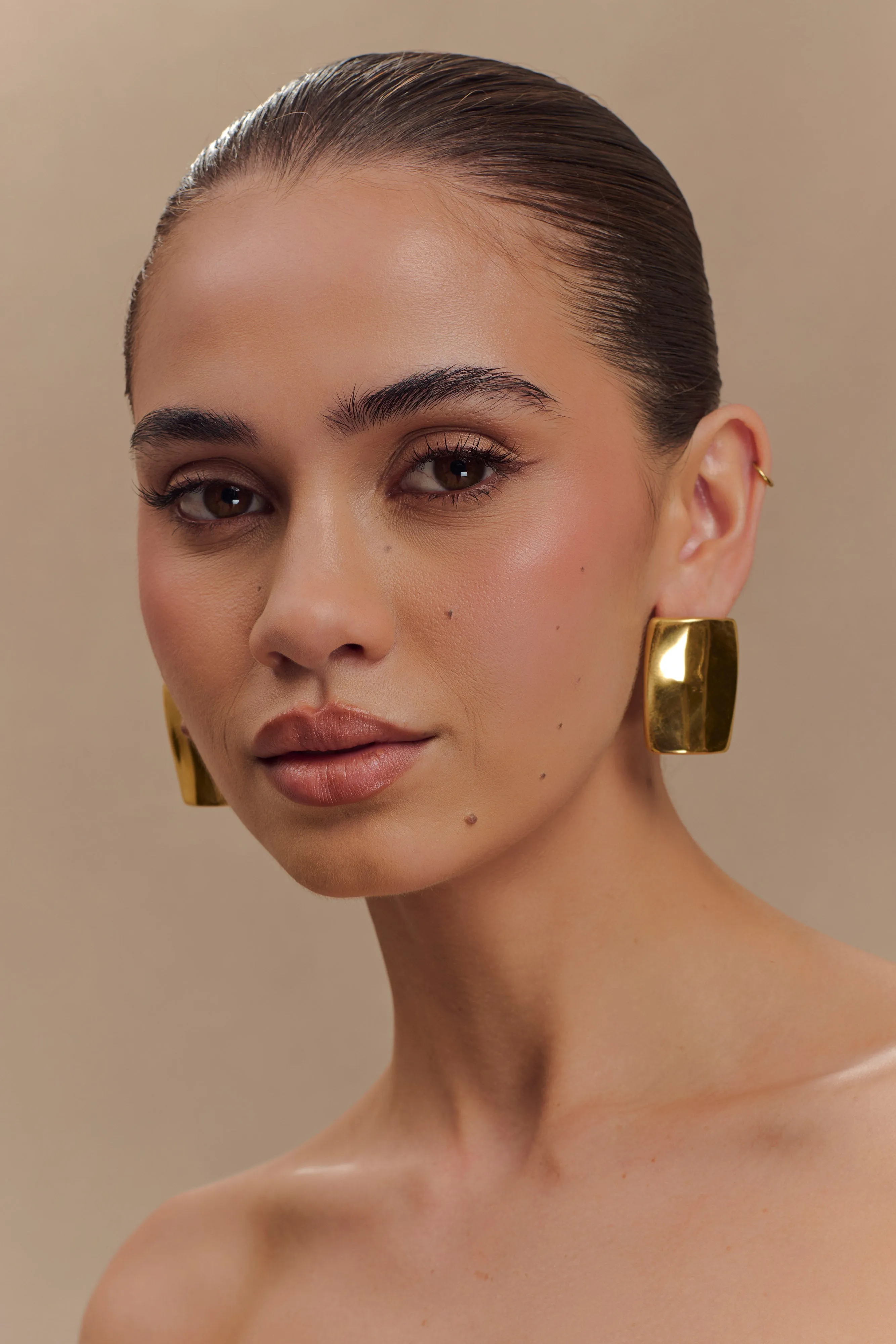 Georgia Rounded Rectangular Earrings - Gold sold by Meshki product image thumbnail 2