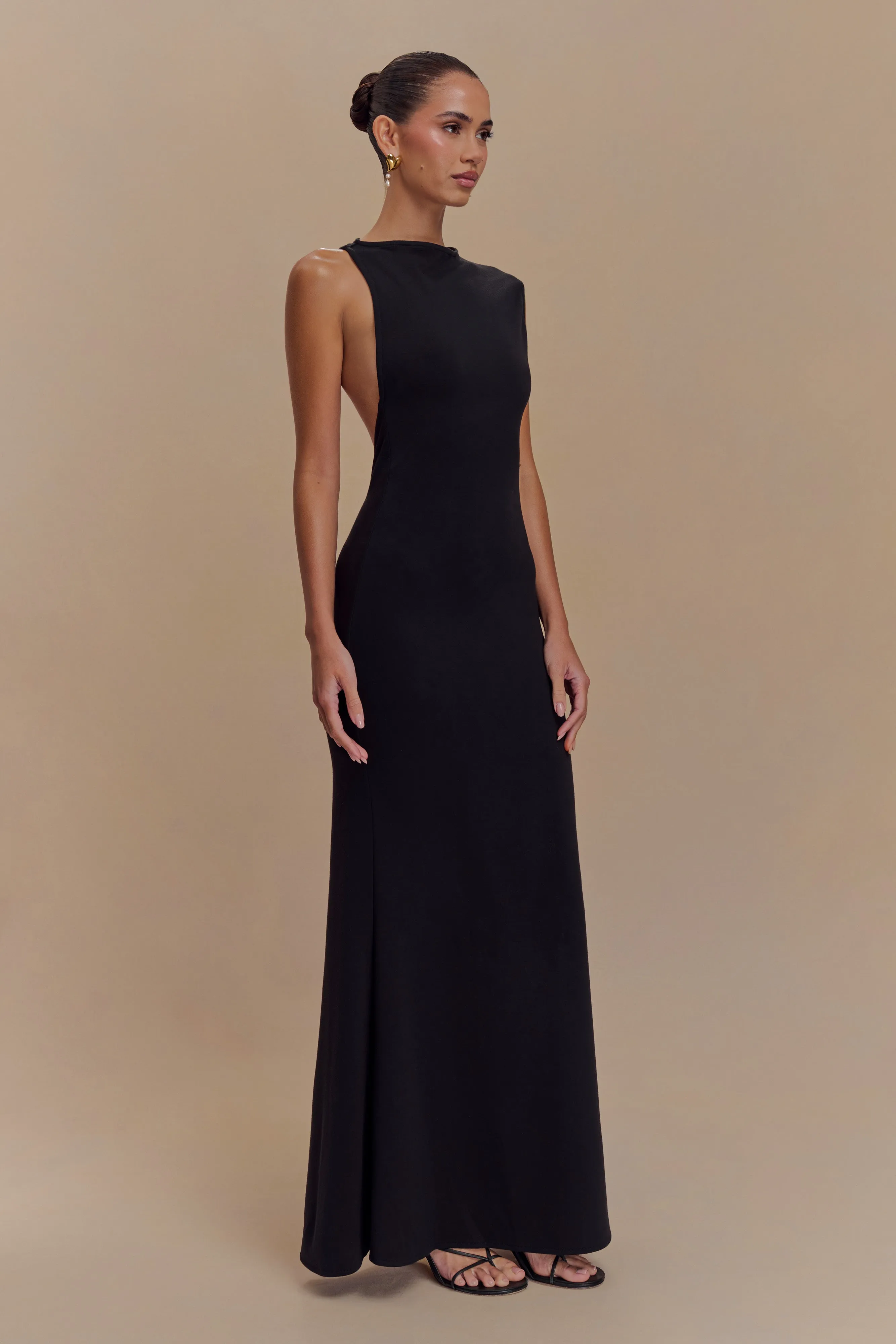 Katerina Scuba Jersey Cut Out Maxi Dress - Black sold by Meshki product image thumbnail 4