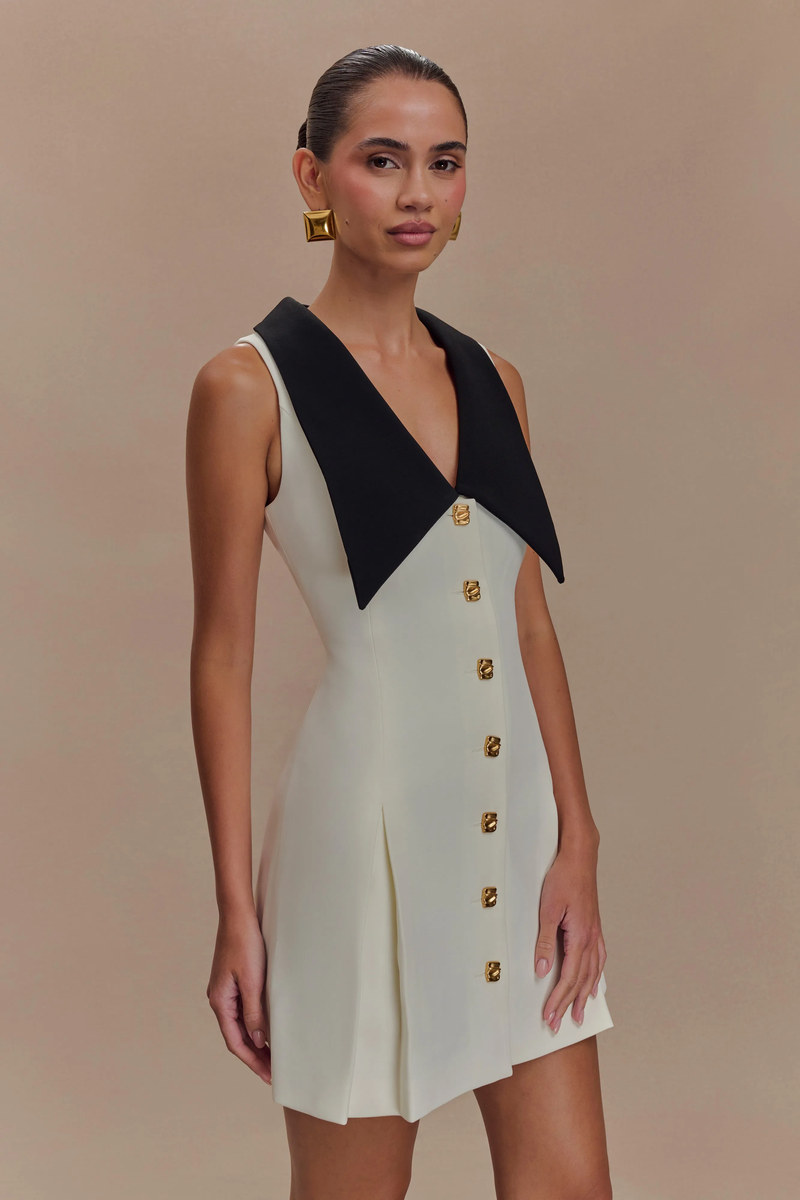 Oli Sleeveless Contrast Mini Dress - Ivory/Black sold by Meshki product image thumbnail 5