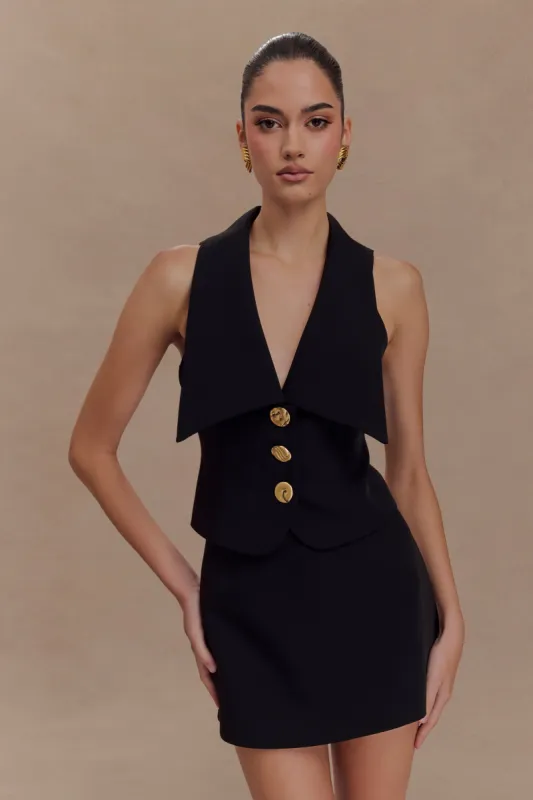 Alix Mixed Button Vest - Black sold by Meshki