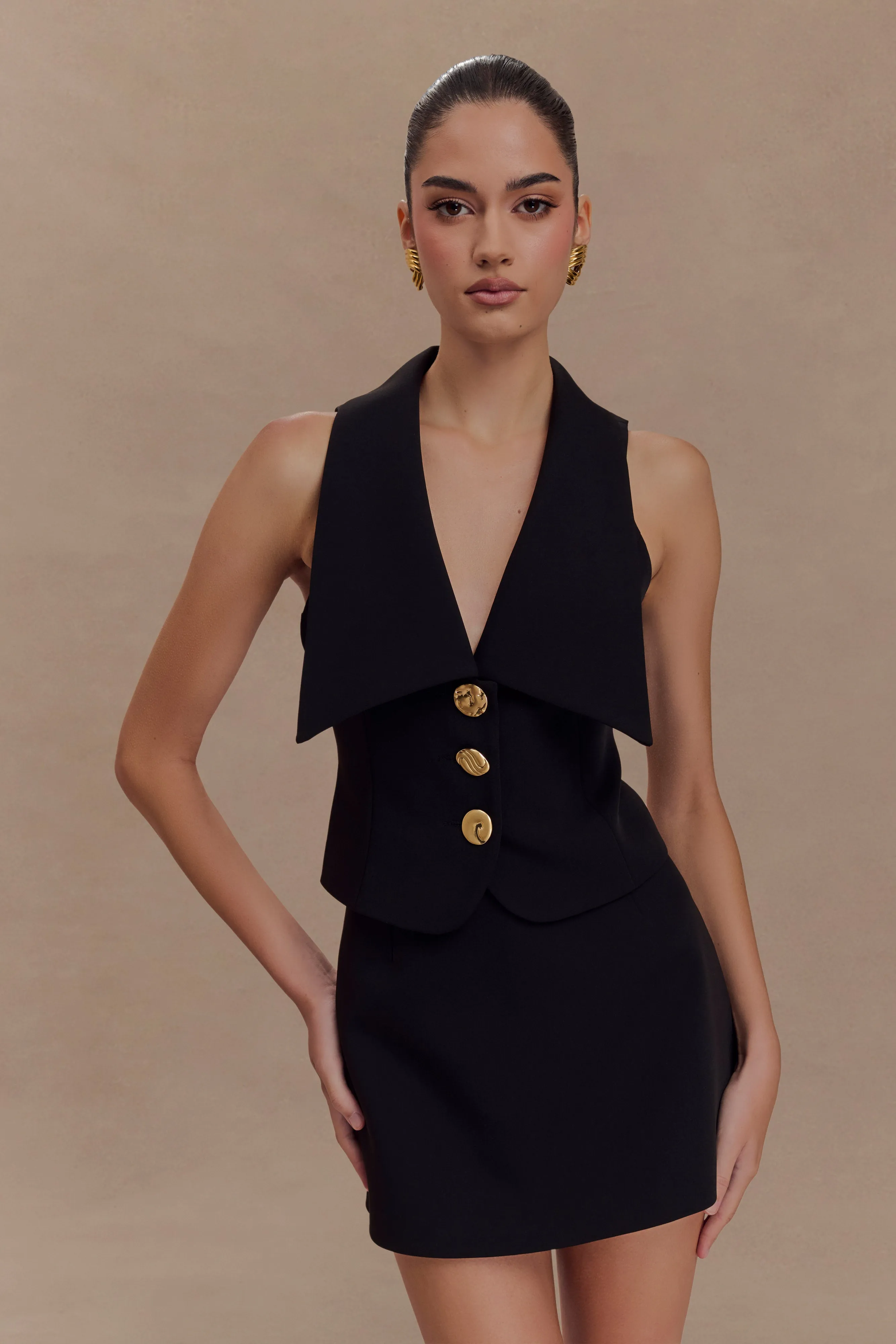 Alix Mixed Button Vest - Black sold by Meshki