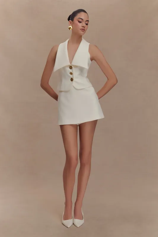 Alix Mixed Button Vest - Ivory sold by Meshki