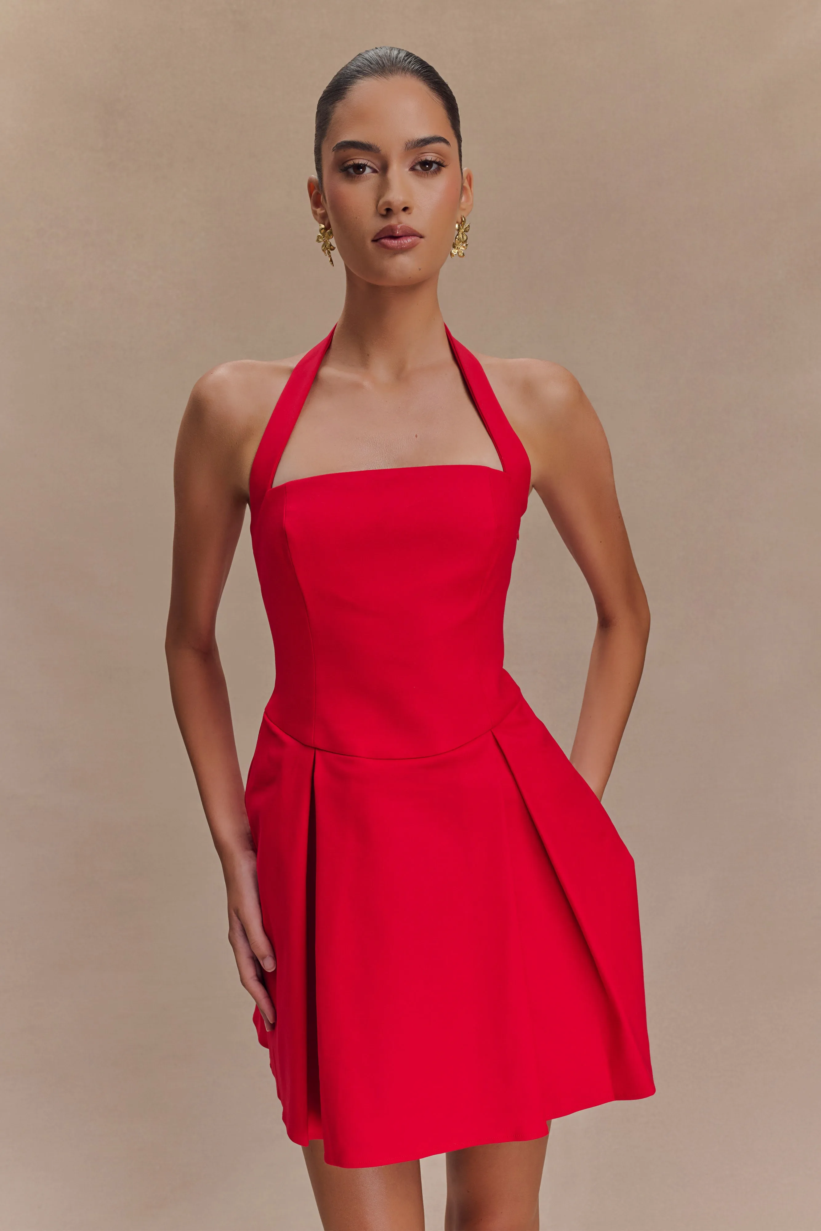 Julia Halter Mini Dress - Red sold by Meshki