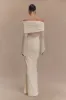Kaitlin One Shoulder Slinky And Mesh Maxi Dress - Ivory sold by Meshki