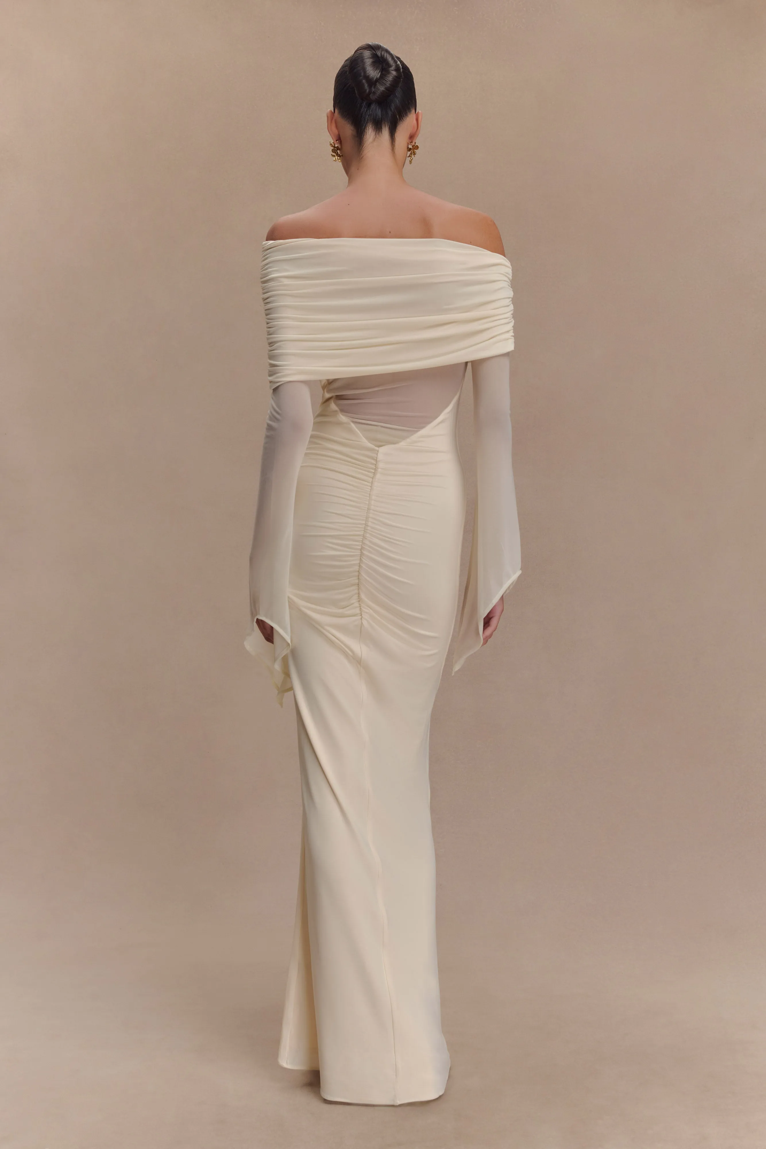 Kaitlin One Shoulder Slinky And Mesh Maxi Dress - Ivory sold by Meshki product image thumbnail 2