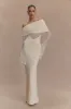 Kaitlin One Shoulder Slinky And Mesh Maxi Dress - Ivory sold by Meshki