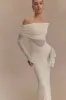 Kaitlin One Shoulder Slinky And Mesh Maxi Dress - Ivory sold by Meshki