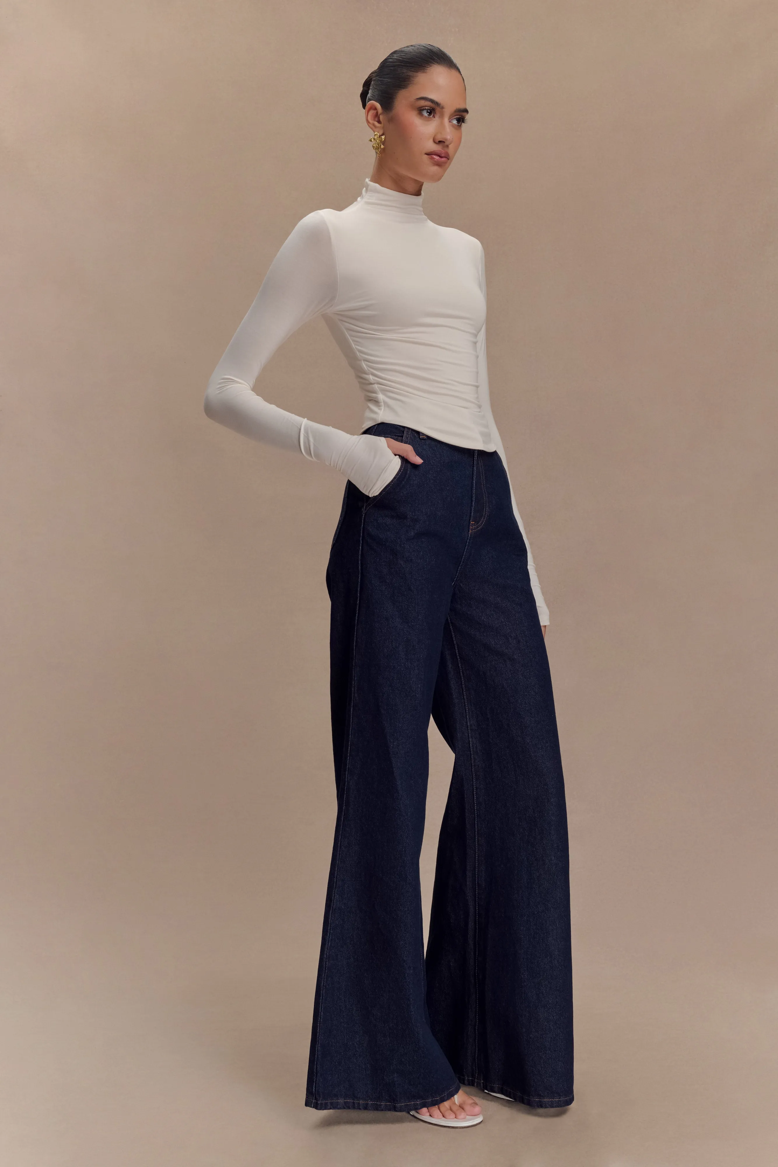 Ember Modal Long Sleeve High Neck Top - Ivory sold by Meshki product image thumbnail 4