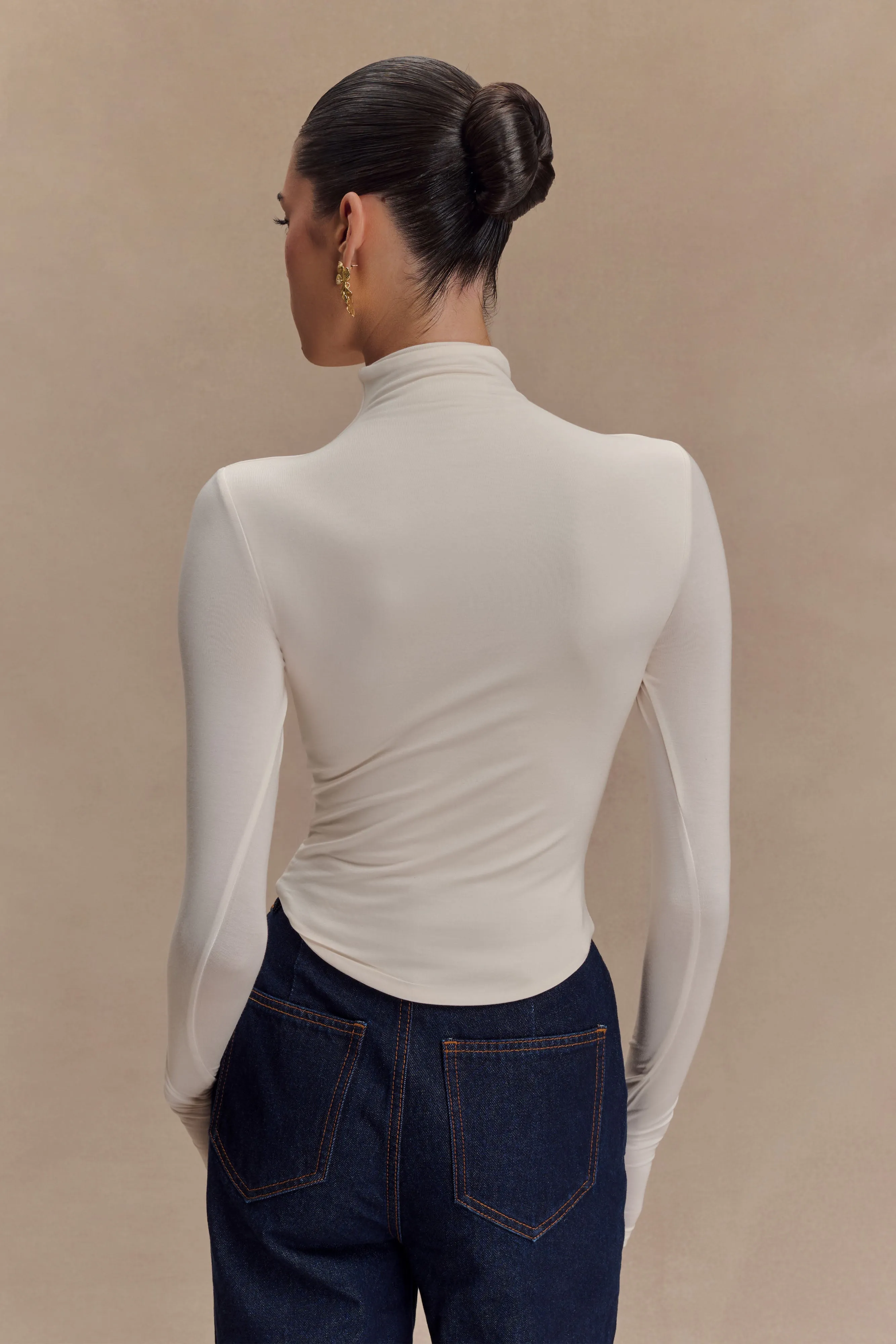 Ember Modal Long Sleeve High Neck Top - Ivory sold by Meshki product image thumbnail 2