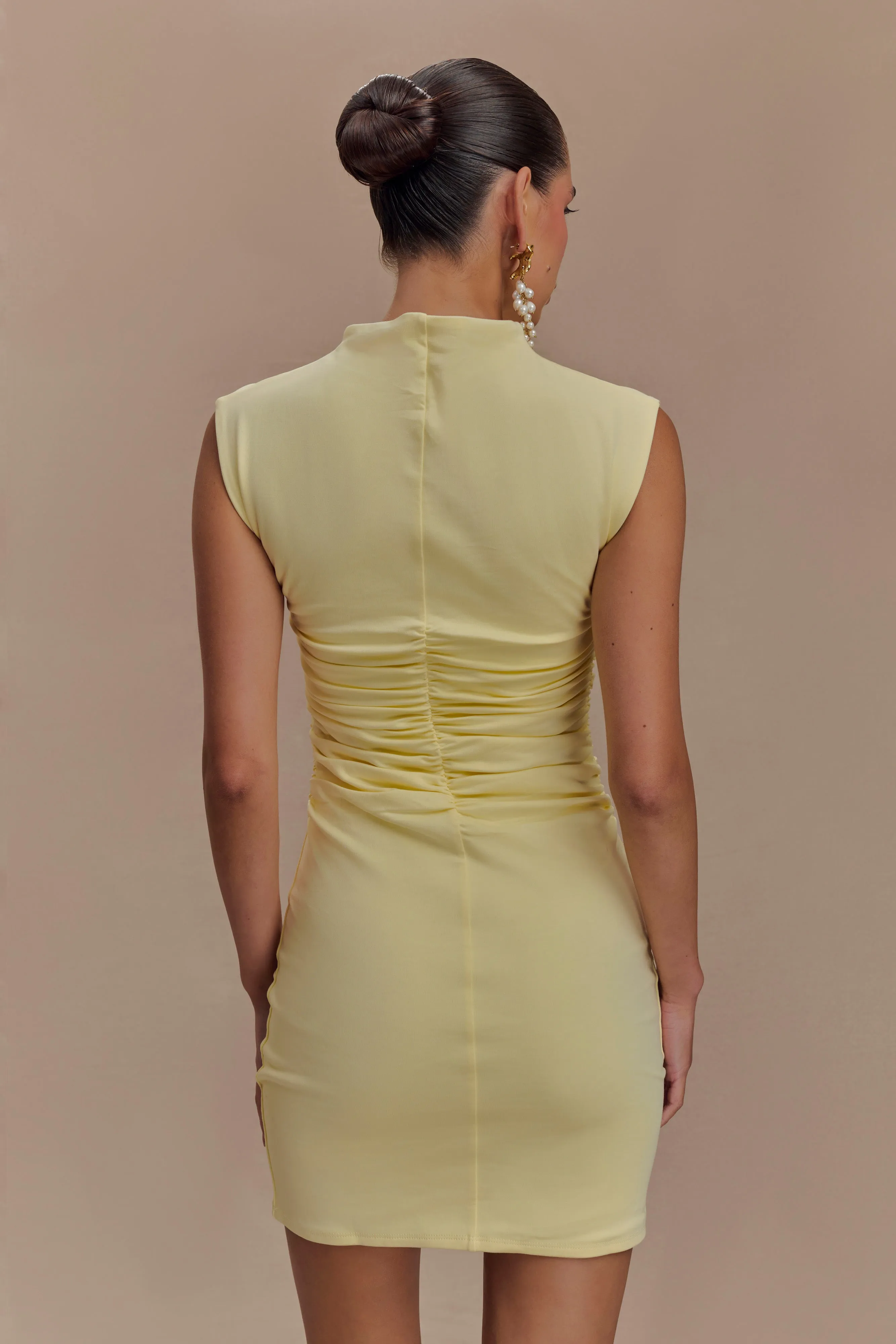 Elliot High Neck Sleeveless Mini Dress - Pale Lemon sold by Meshki product image thumbnail 2