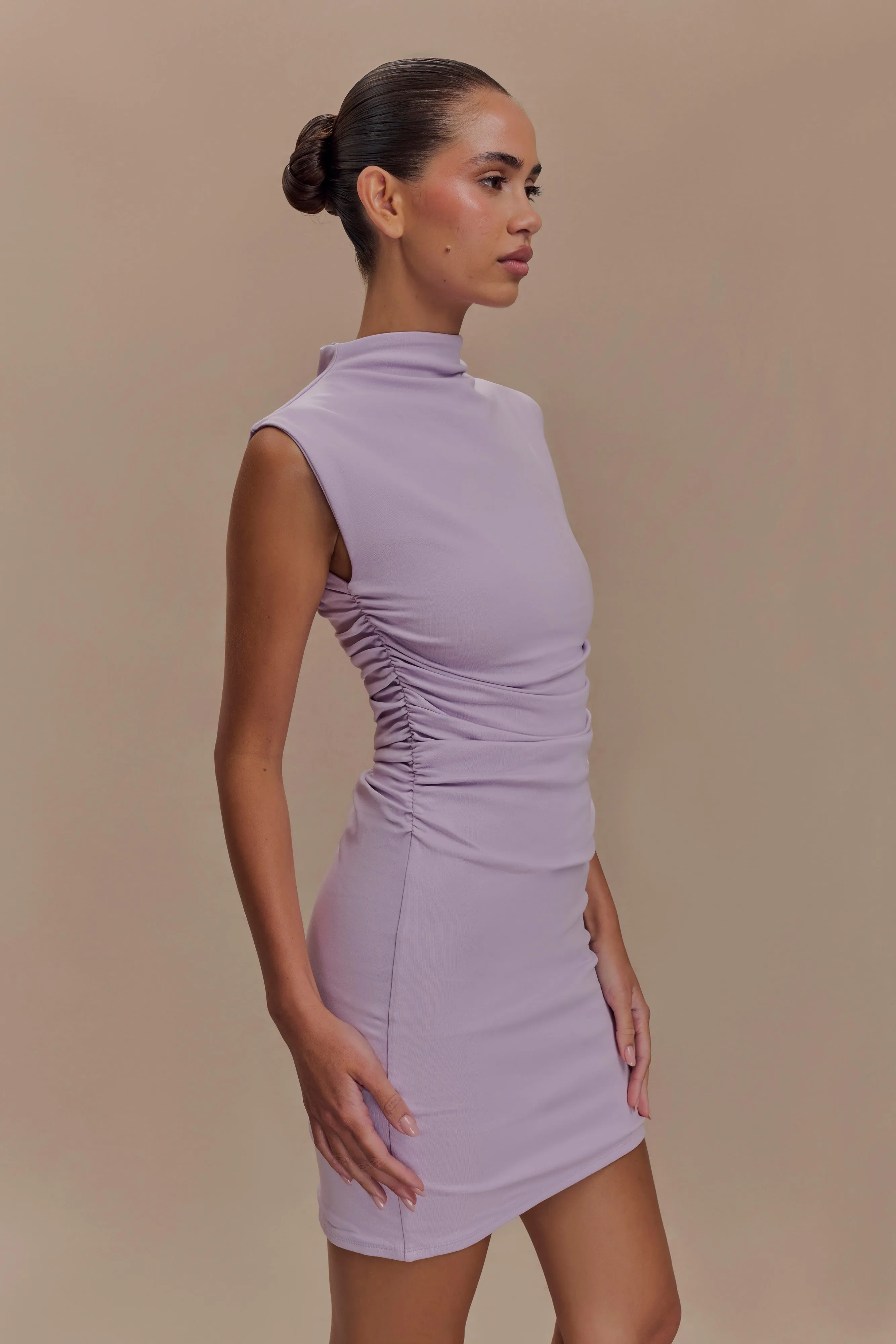 Elliot High Neck Sleeveless Mini Dress - Lilac sold by Meshki product image thumbnail 4