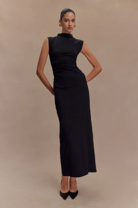 Elliot High Neck Sleeveless Maxi Dress - Black sold by Meshki