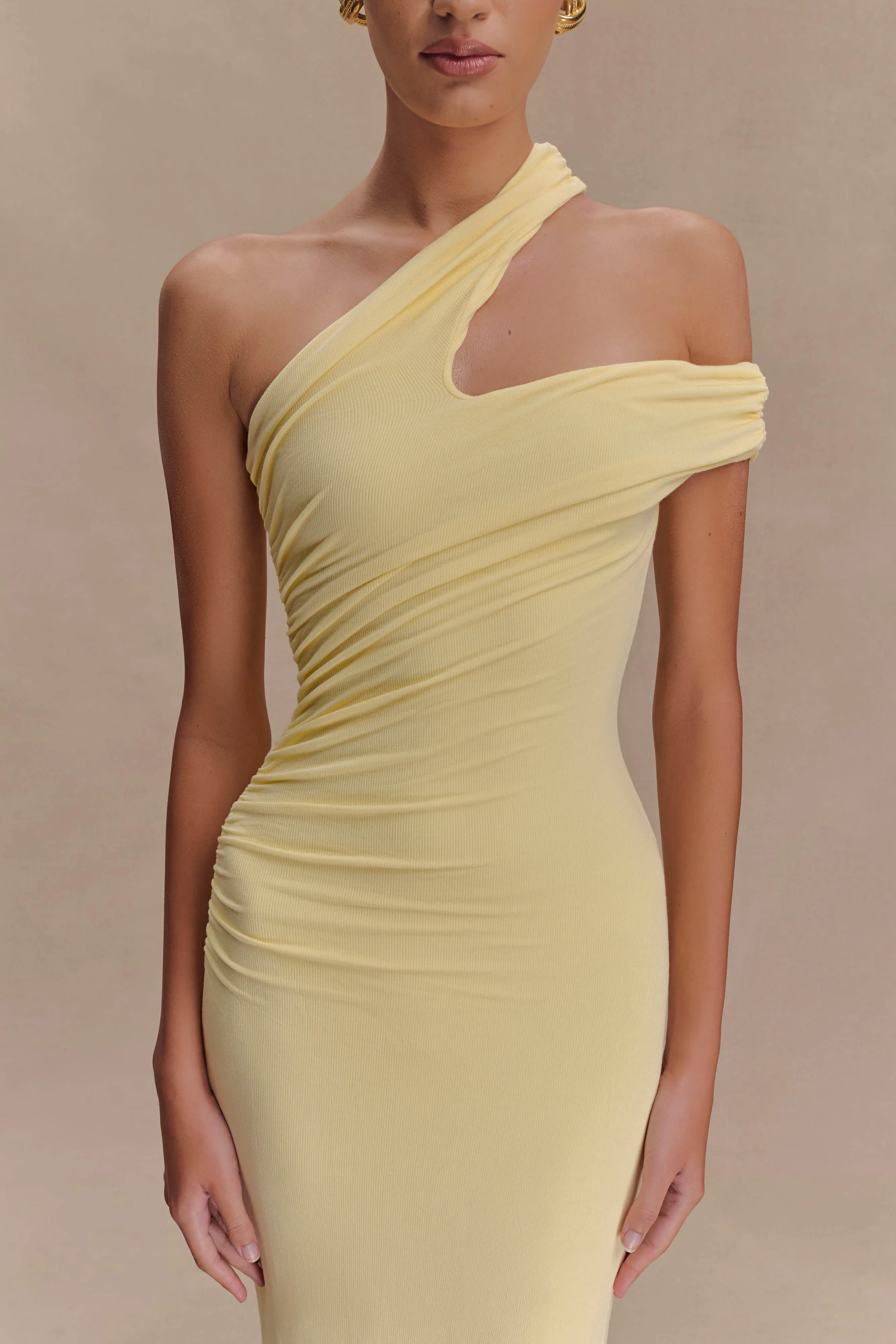 Anastasia One Shoulder Modal Midi Dress - Pale Lemon sold by Meshki product image thumbnail 3