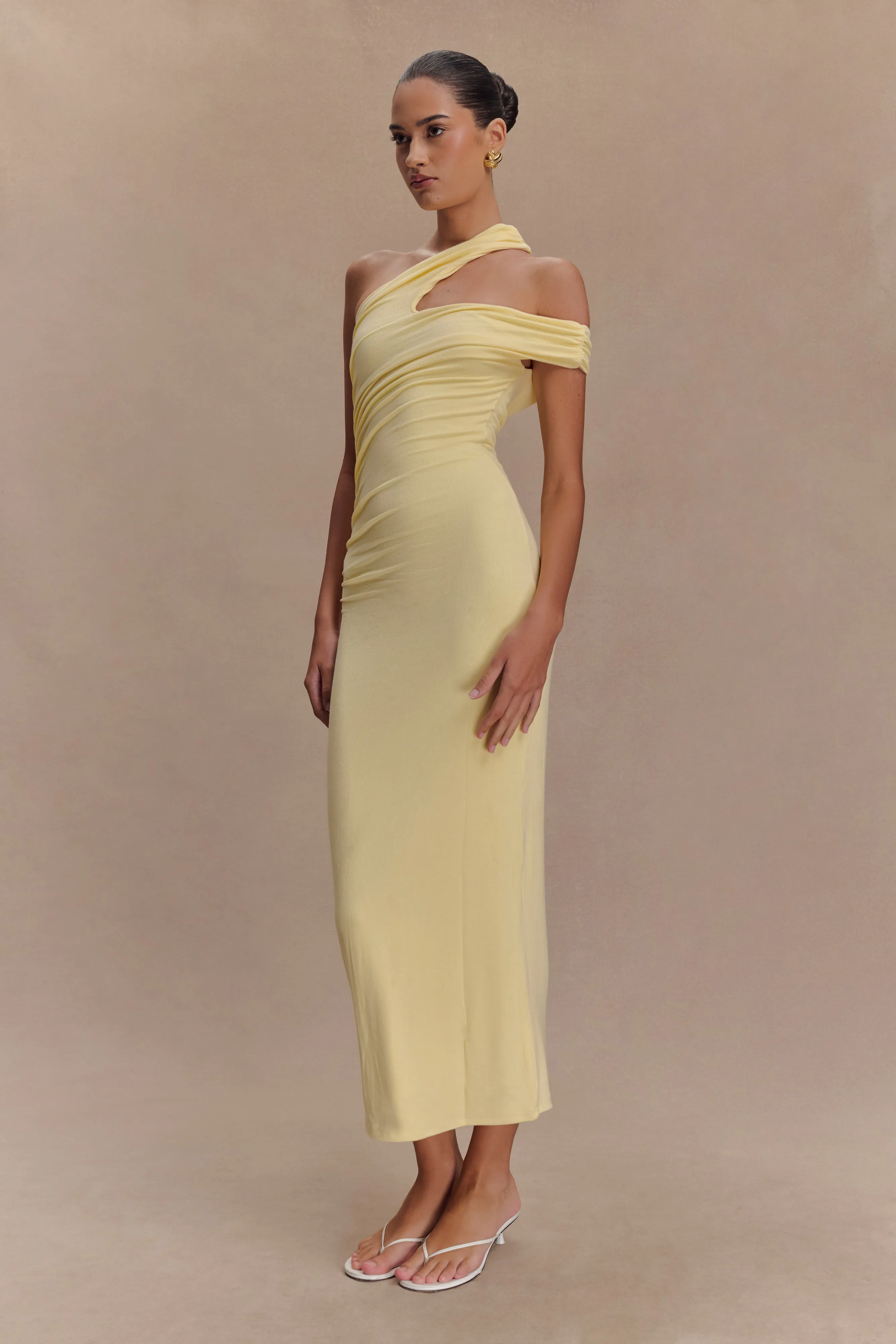 Anastasia One Shoulder Modal Midi Dress - Pale Lemon sold by Meshki product image thumbnail 5