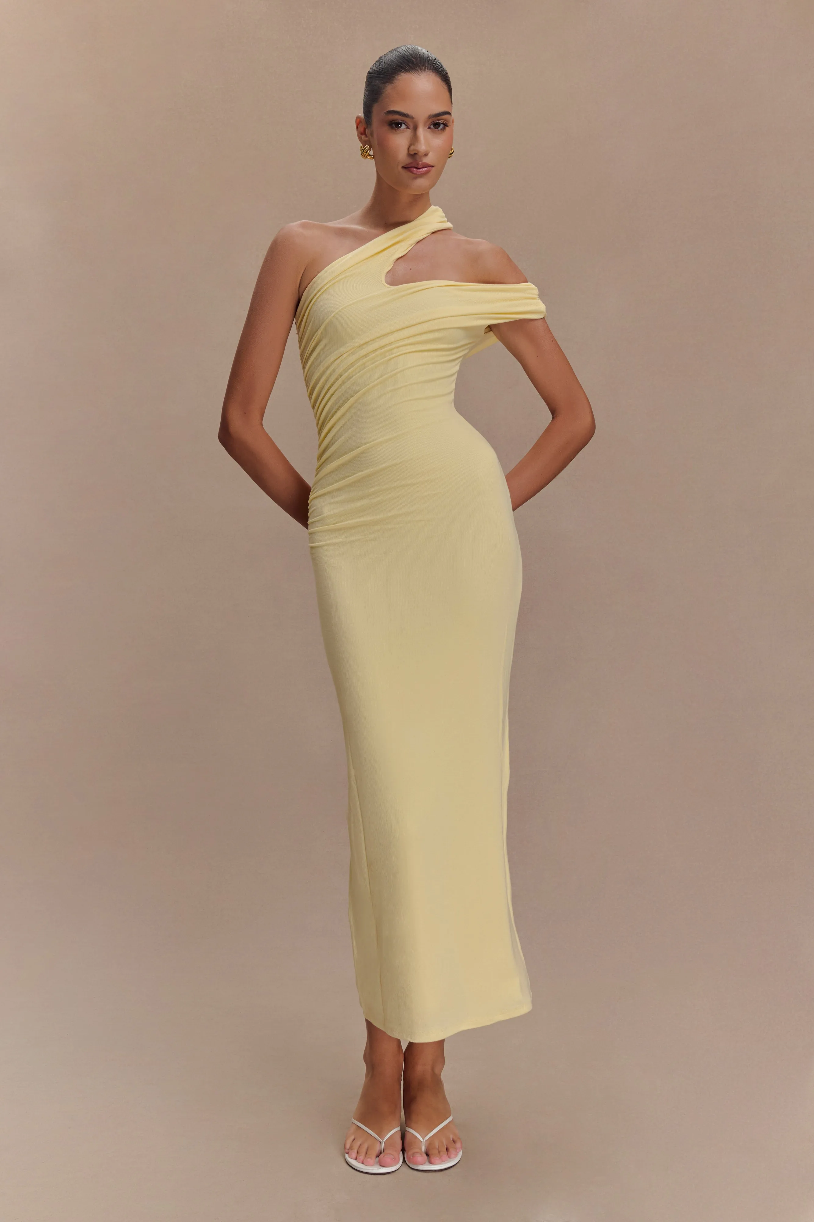 Anastasia One Shoulder Modal Midi Dress - Pale Lemon sold by Meshki
