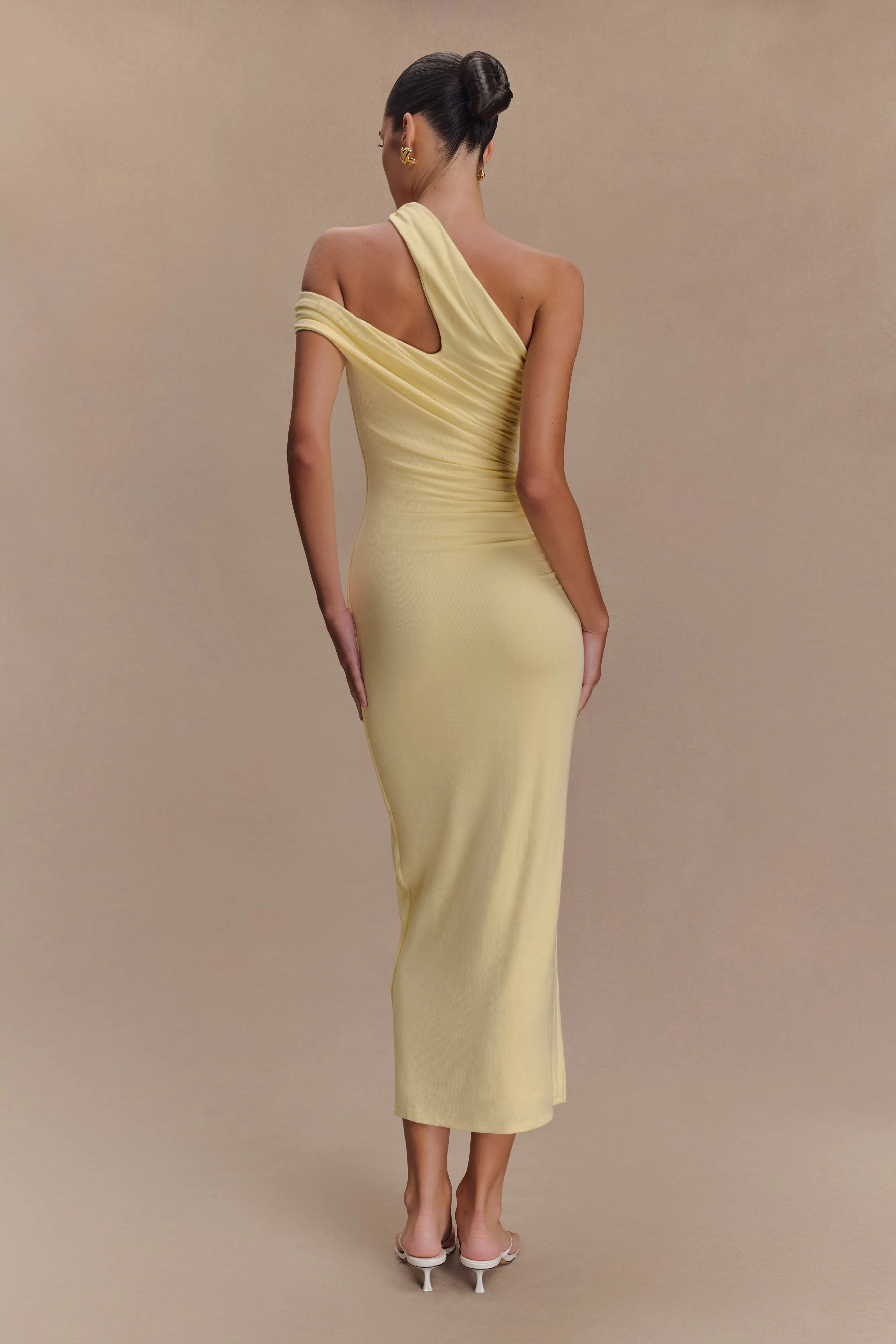 Anastasia One Shoulder Modal Midi Dress - Pale Lemon sold by Meshki product image thumbnail 2