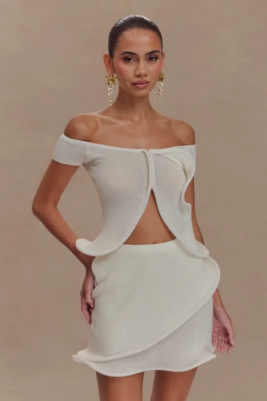 Haisley Off Shoulder Knit Top - Ivory sold by Meshki